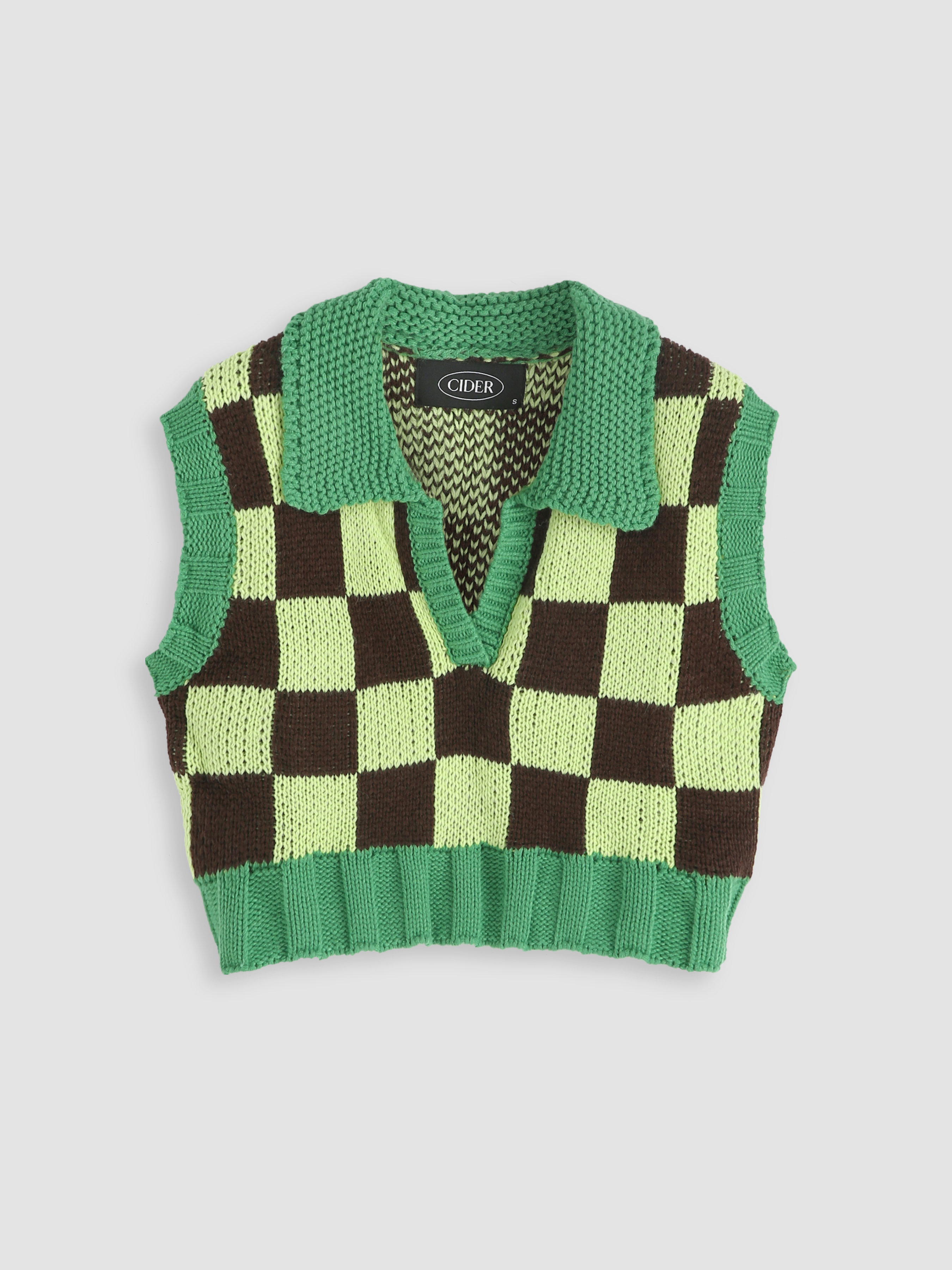 Check Pattern Knit Vest Cider