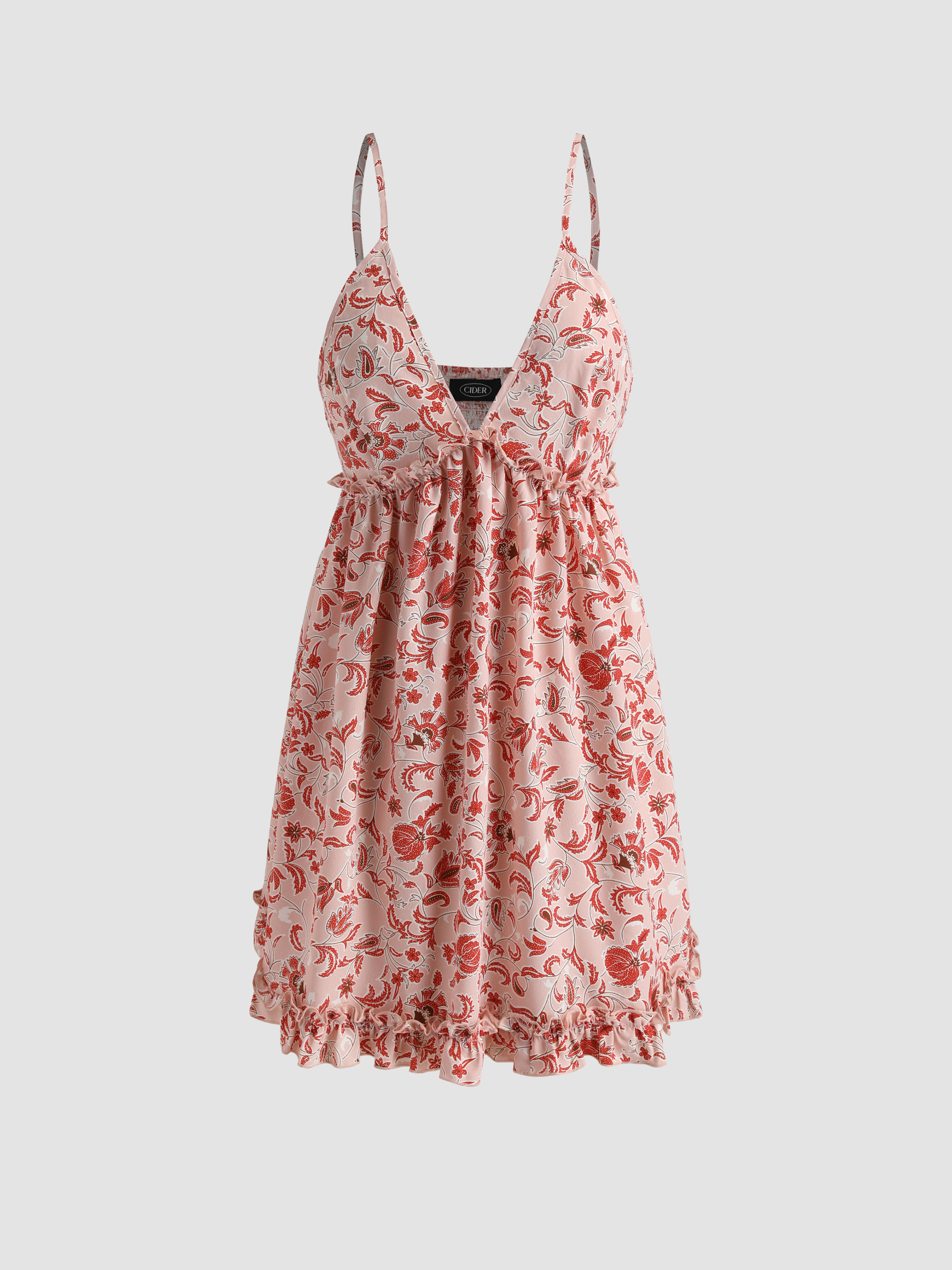 Floral Pattern Babydoll Dress - Cider