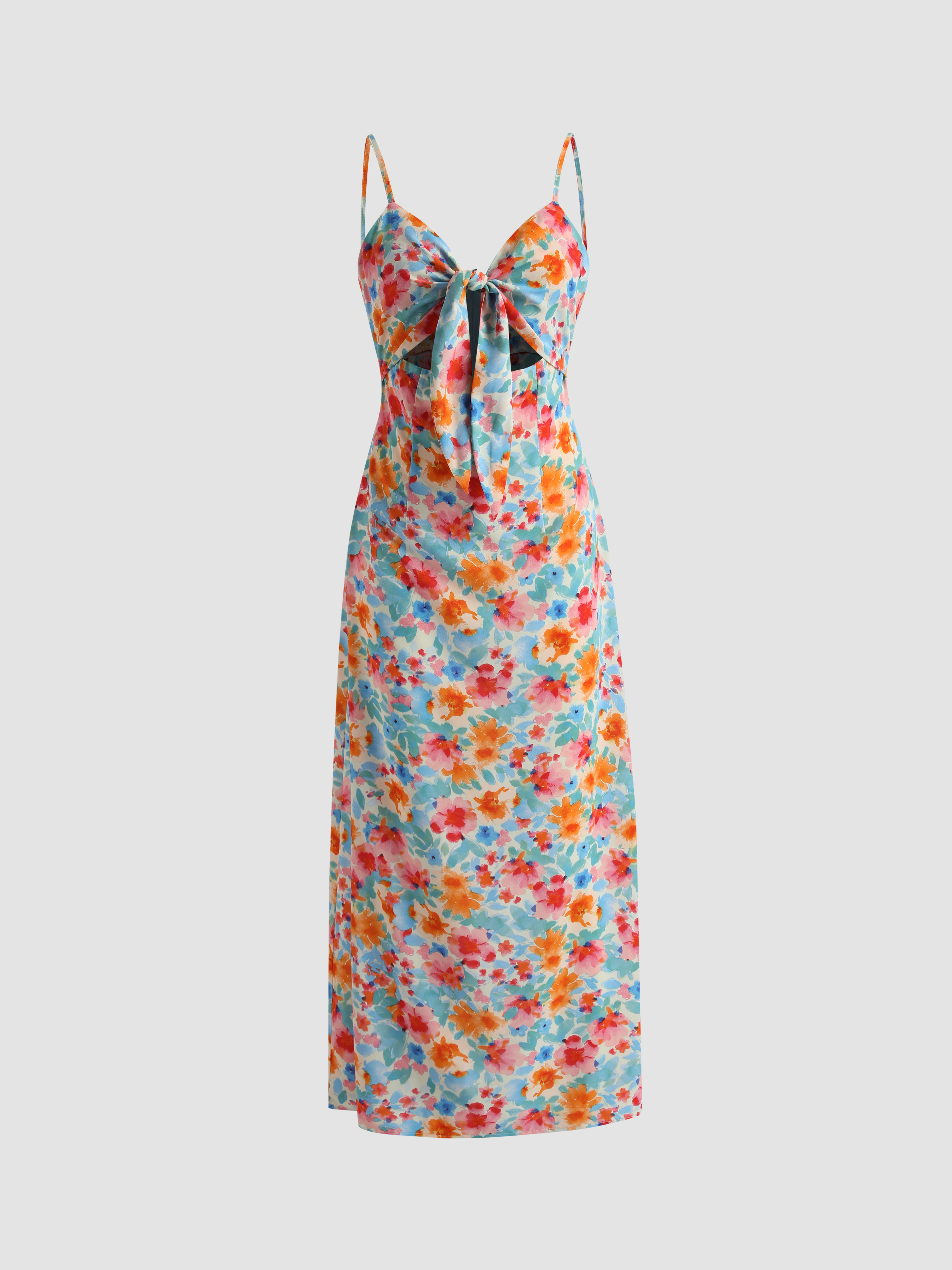 Floral Pattern TieFront Maxi Dress Cider