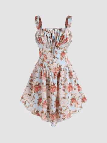Abito a canotta con corsetto floreale con zip