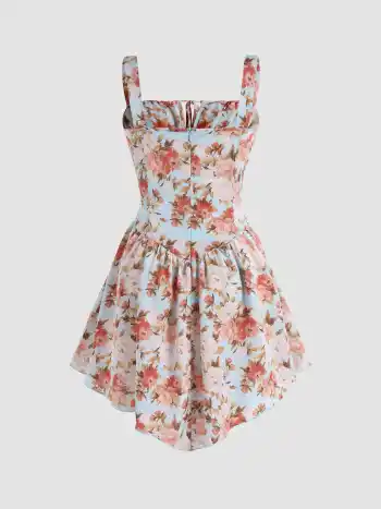 Abito a canotta con corsetto floreale con zip