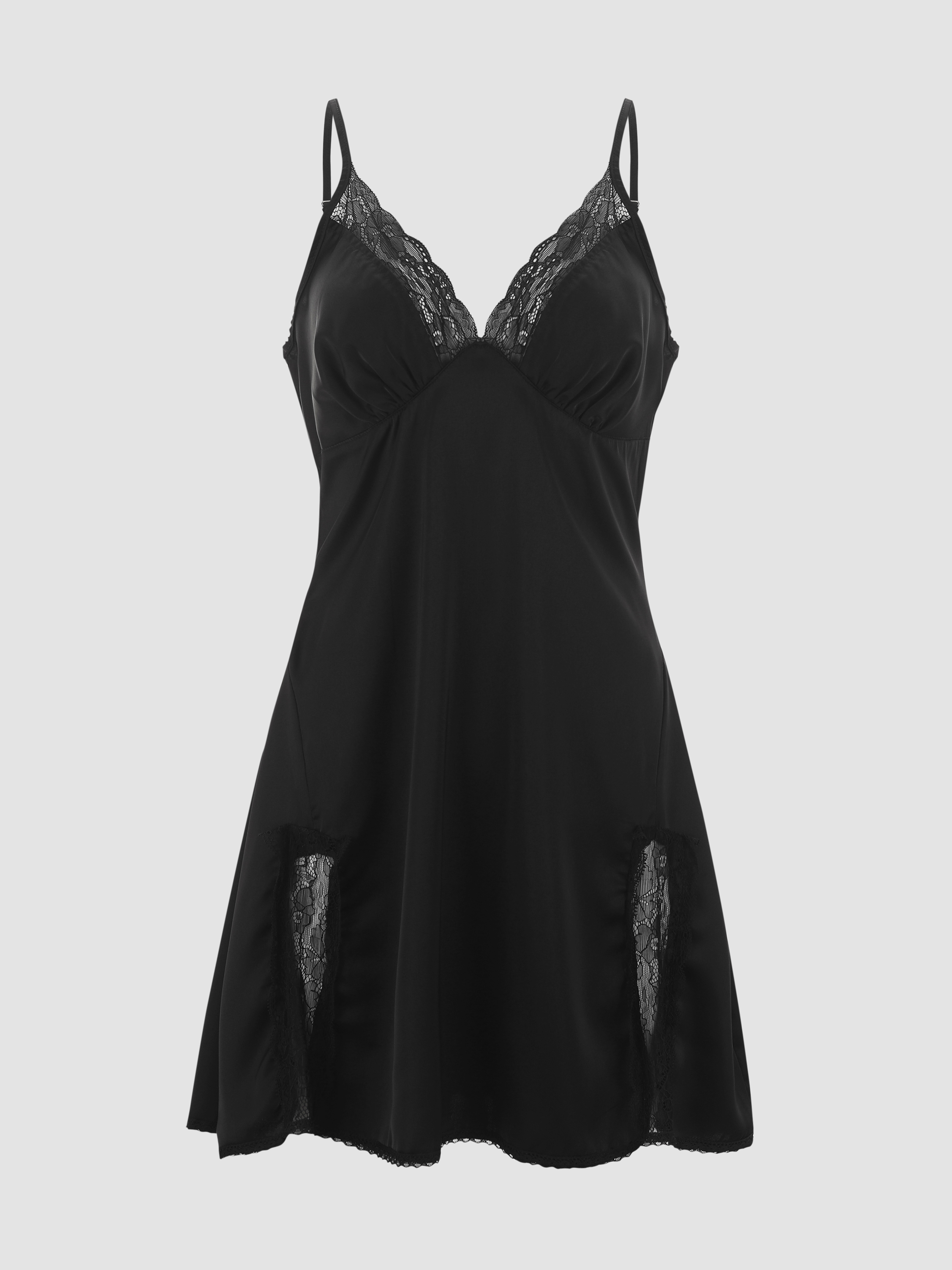 Black Allure Lace Deep V Mini Dress - Cider