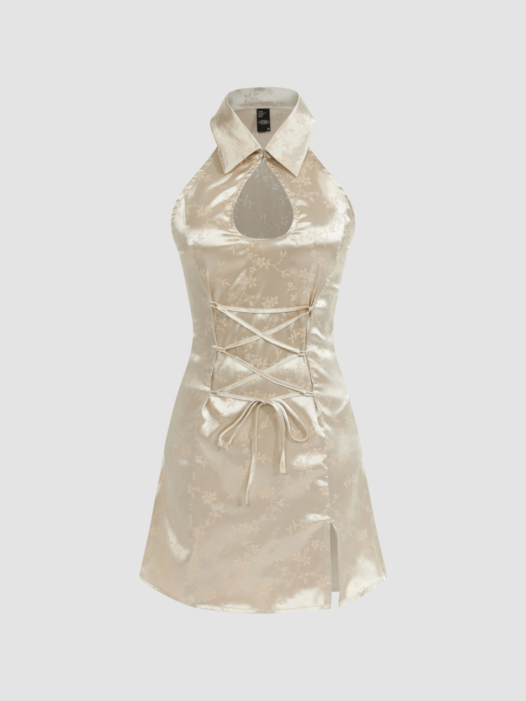 Geblümtes Neckholder-Minikleid aus Satin