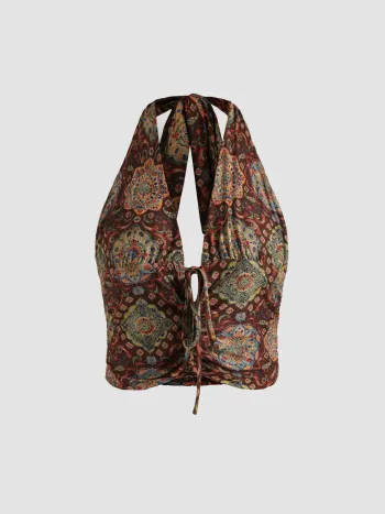  Boho Paisley Trägertop mit Halterneck