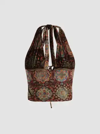  Boho Paisley Trägertop mit Halterneck