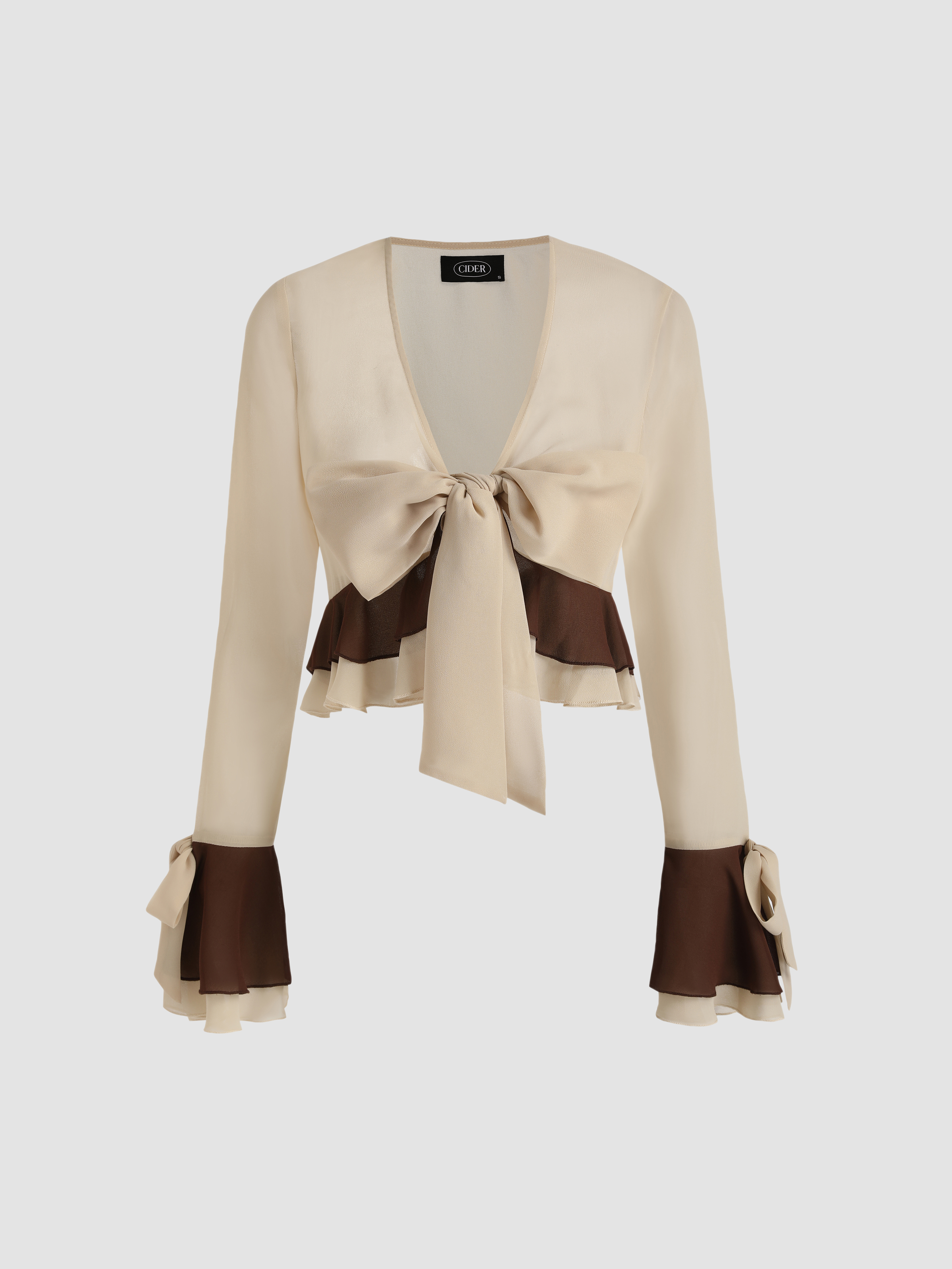Bowknot Ruffle Crop Blouse - Cider