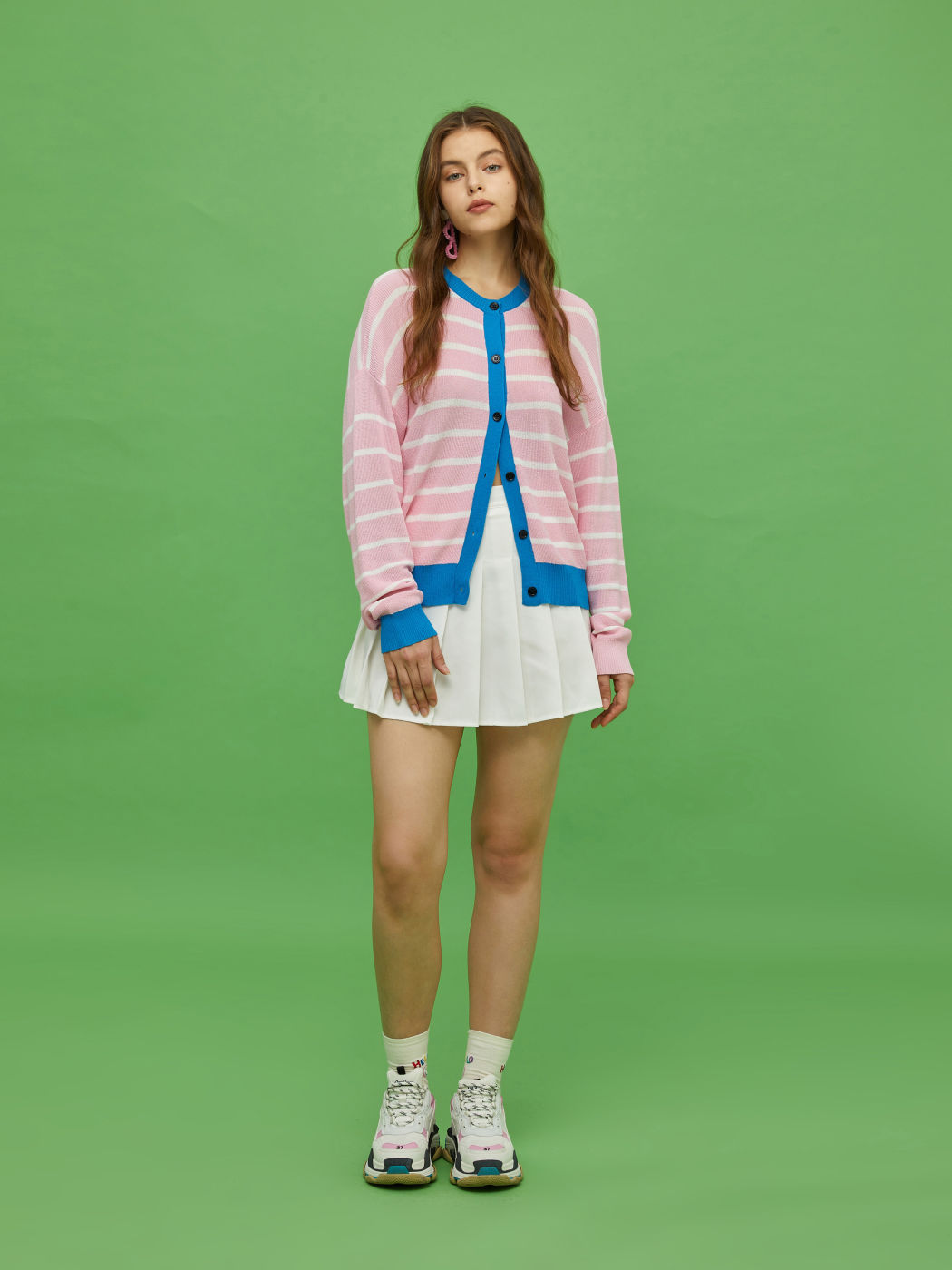 Pink Striped Pattern Cardigan