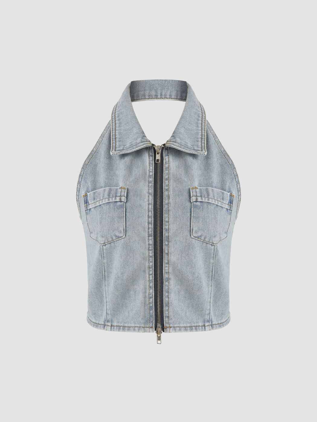 Halter Neckline Denim Vest