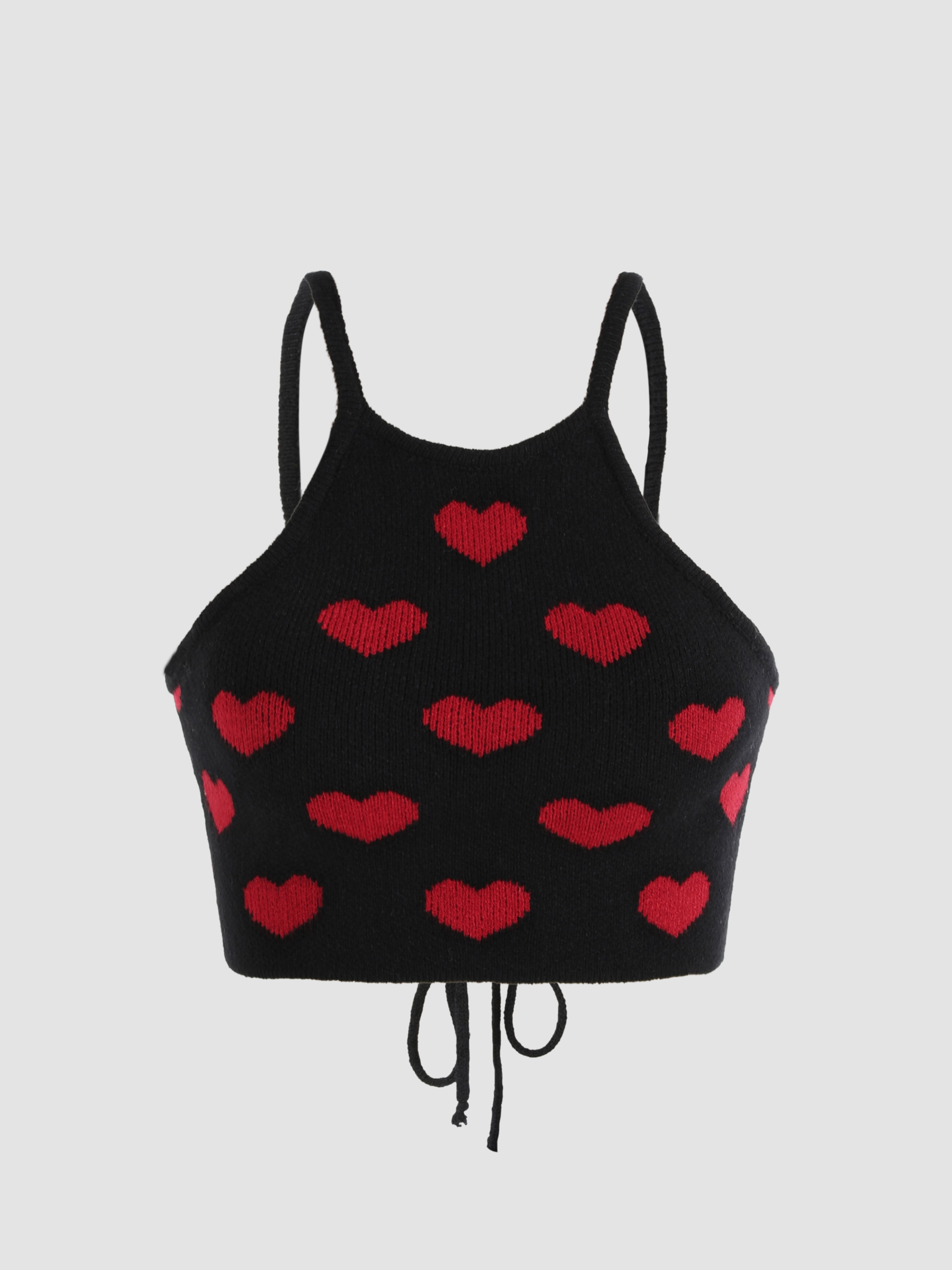 Heart Lace Up Knit Tank Top - Cider