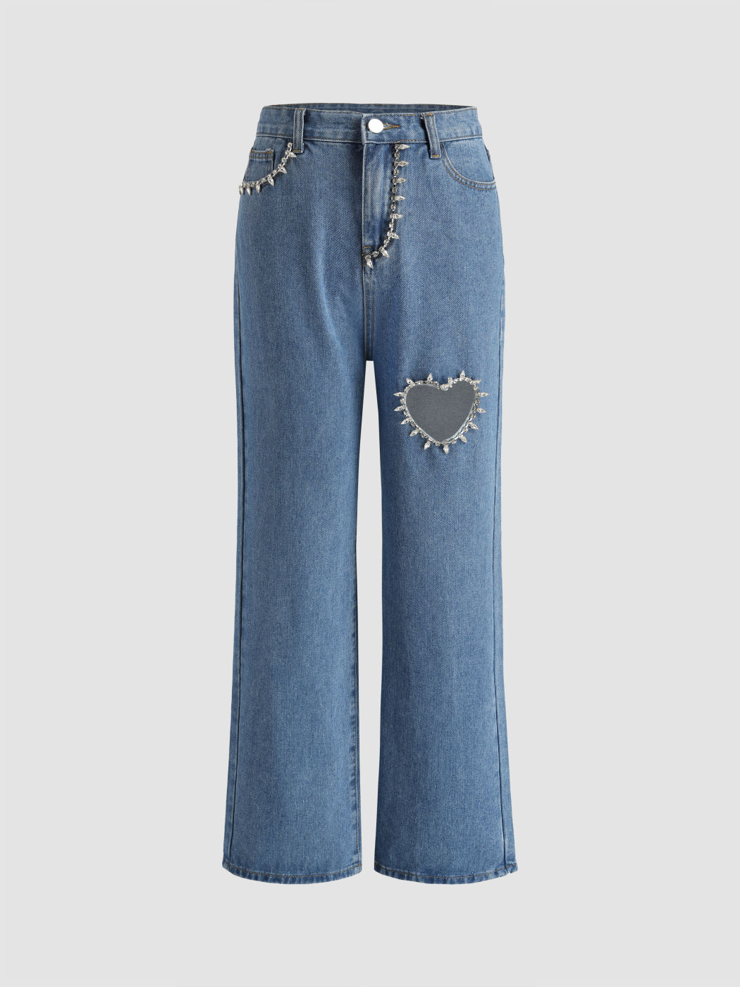 Heart Hollow Out Straight Leg Jeans - Cider