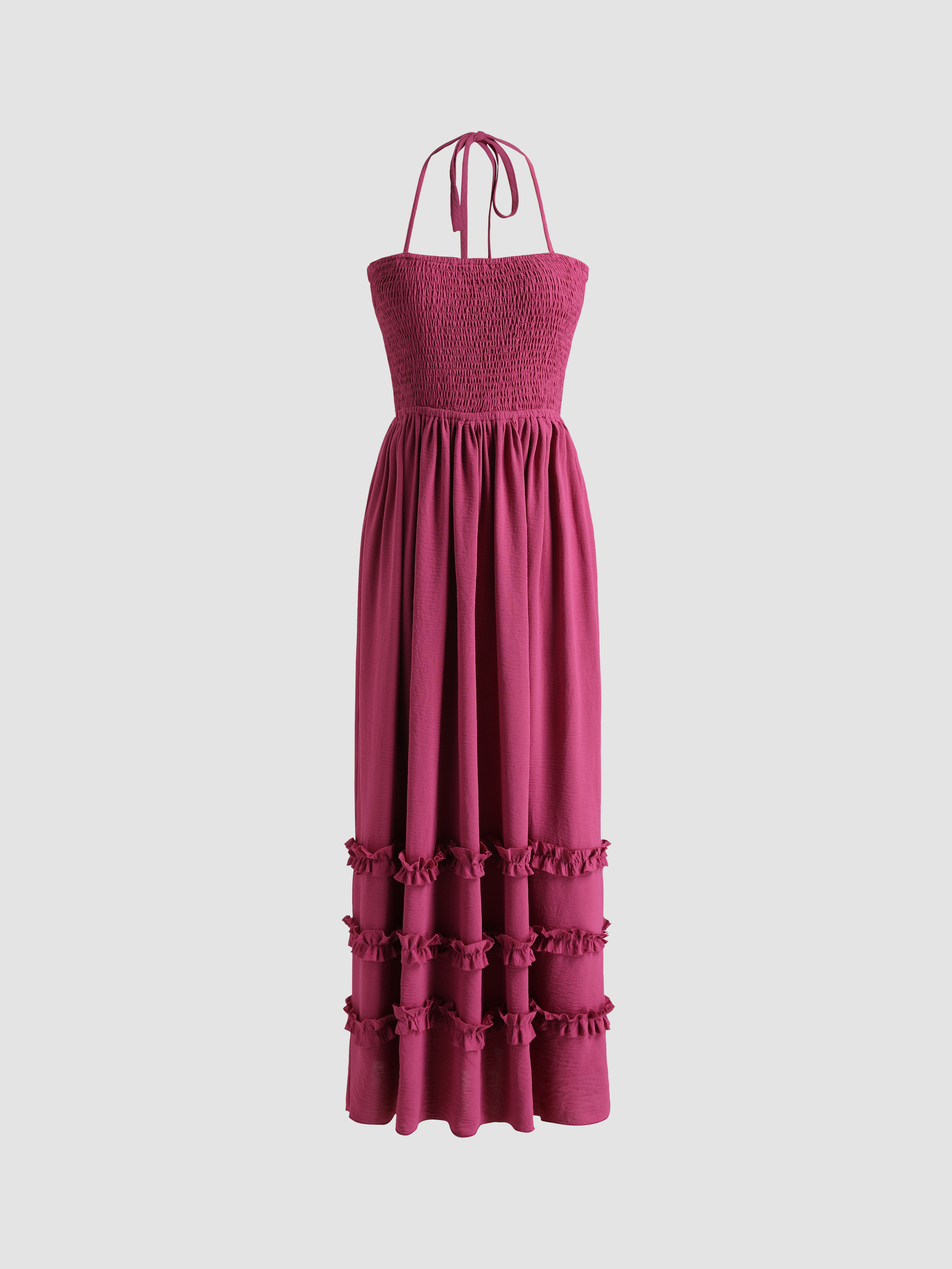 Solid Shirred Halter Maxi Dress Cider