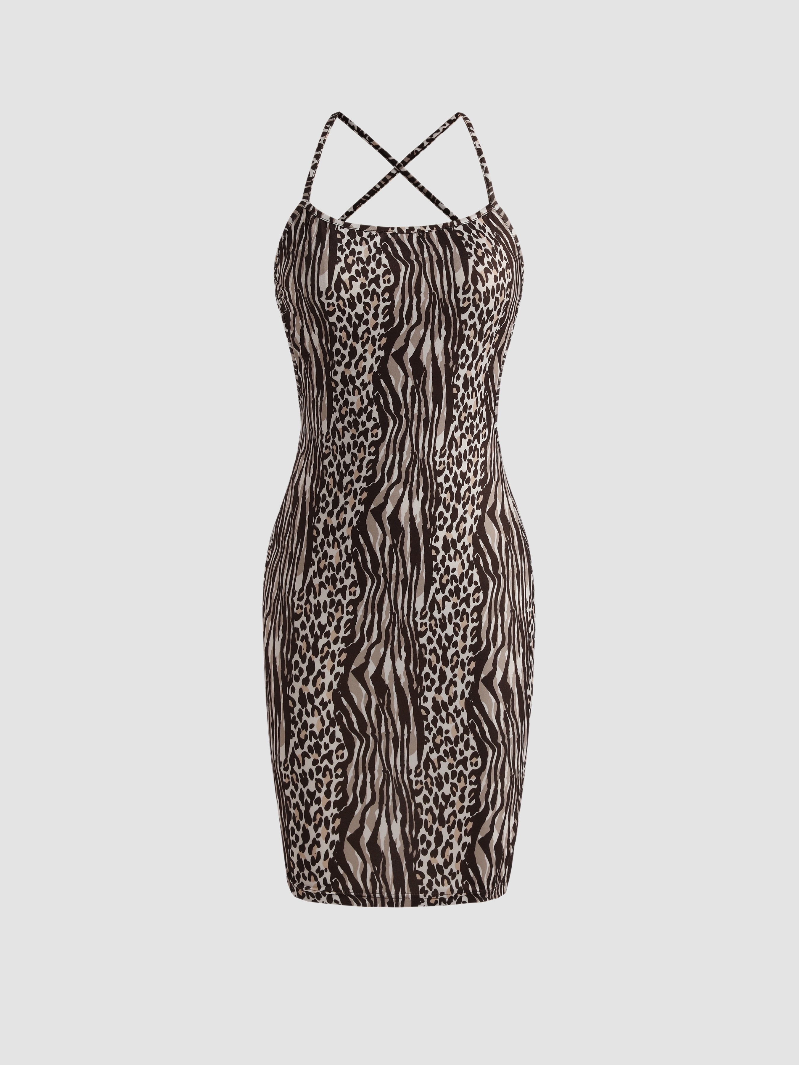 Animal Print Backless Mini Dress Cider