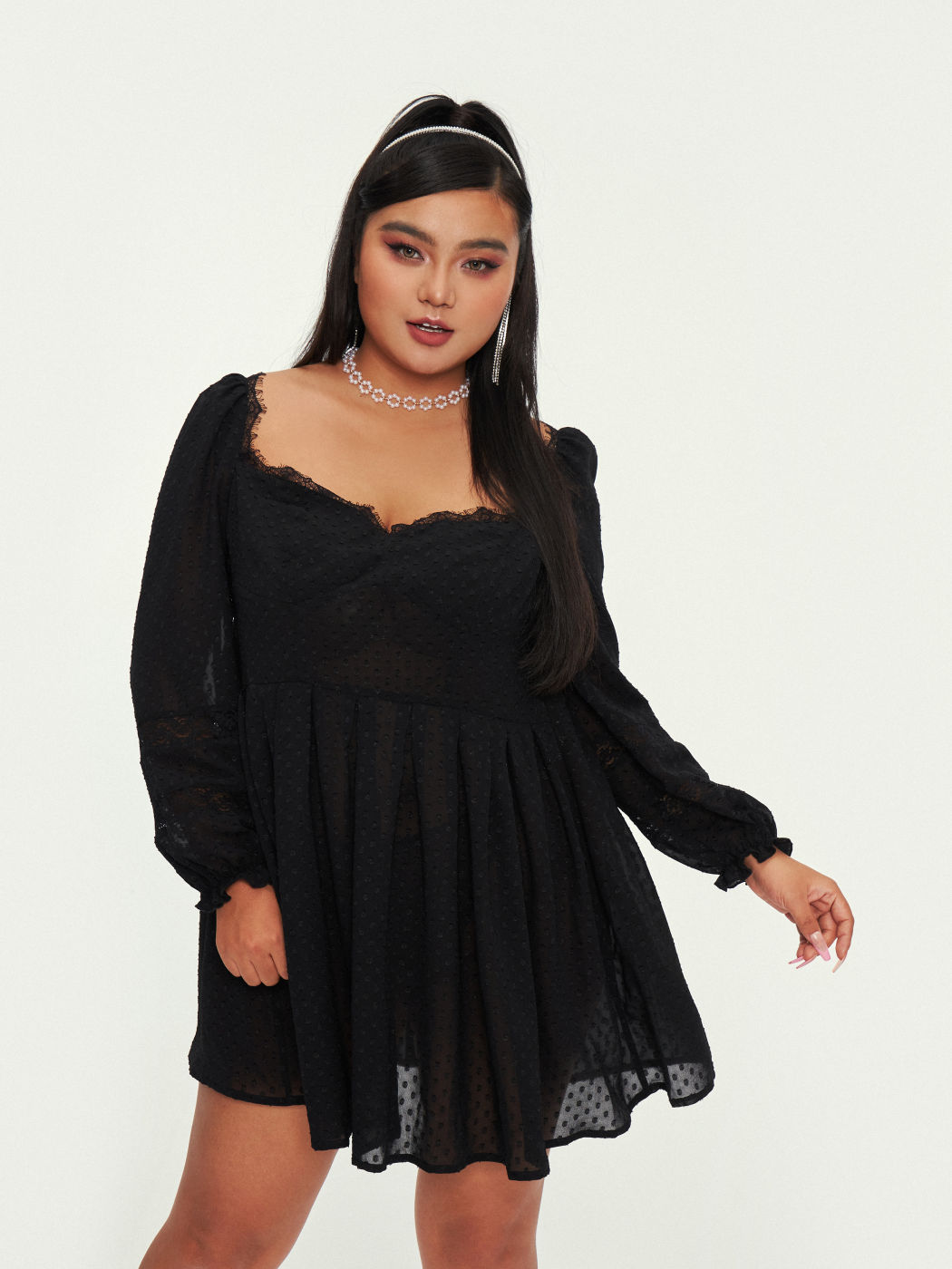 Verzaubertes Langarm Minikleid Kurve & Plus