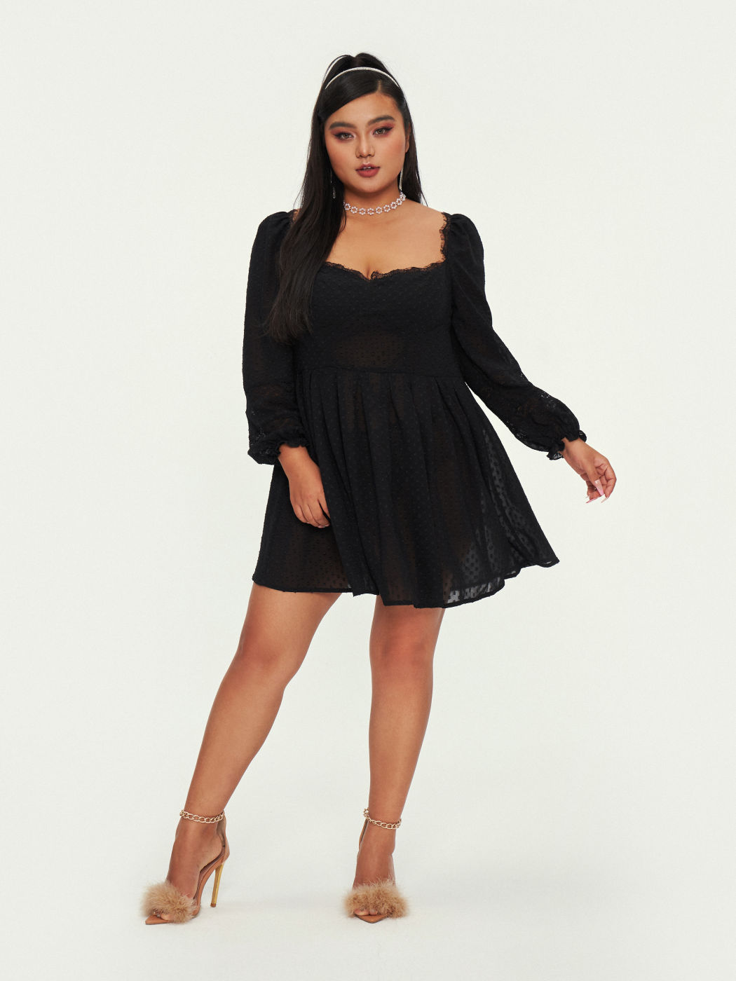 Verzaubertes Langarm Minikleid Kurve & Plus