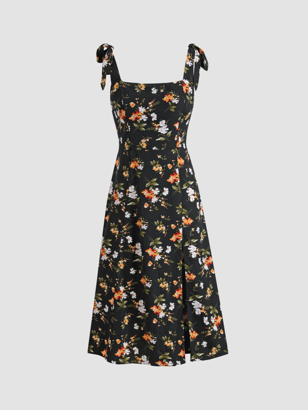 Floral Bowknot Slit Midi Dress