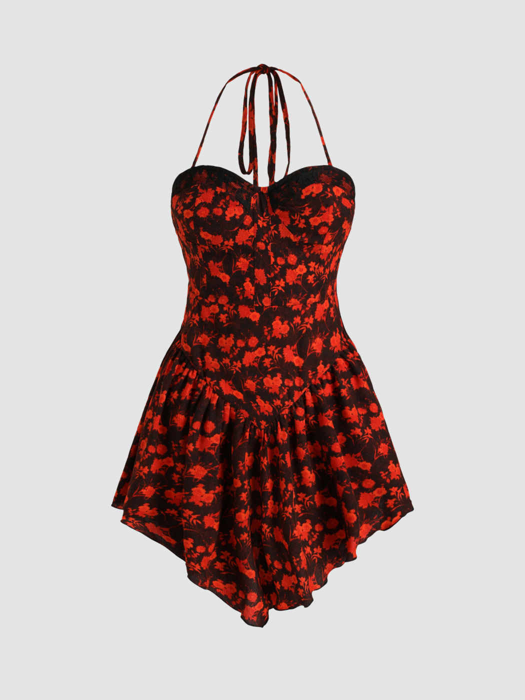 Floral Halter Corset Mini Dress