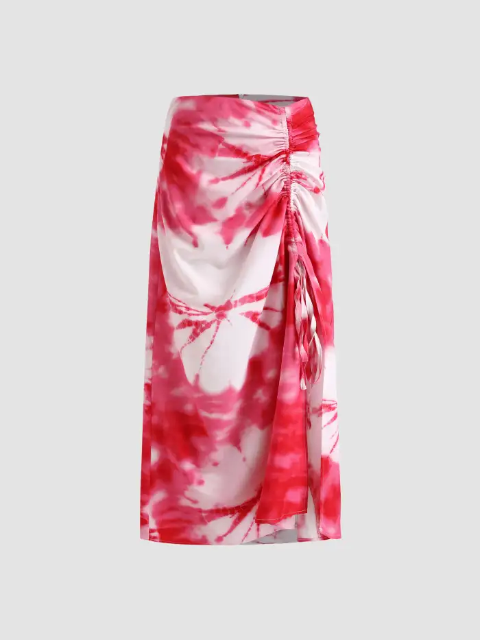 Tie Dye Midi Ruched Skirt For Vacation