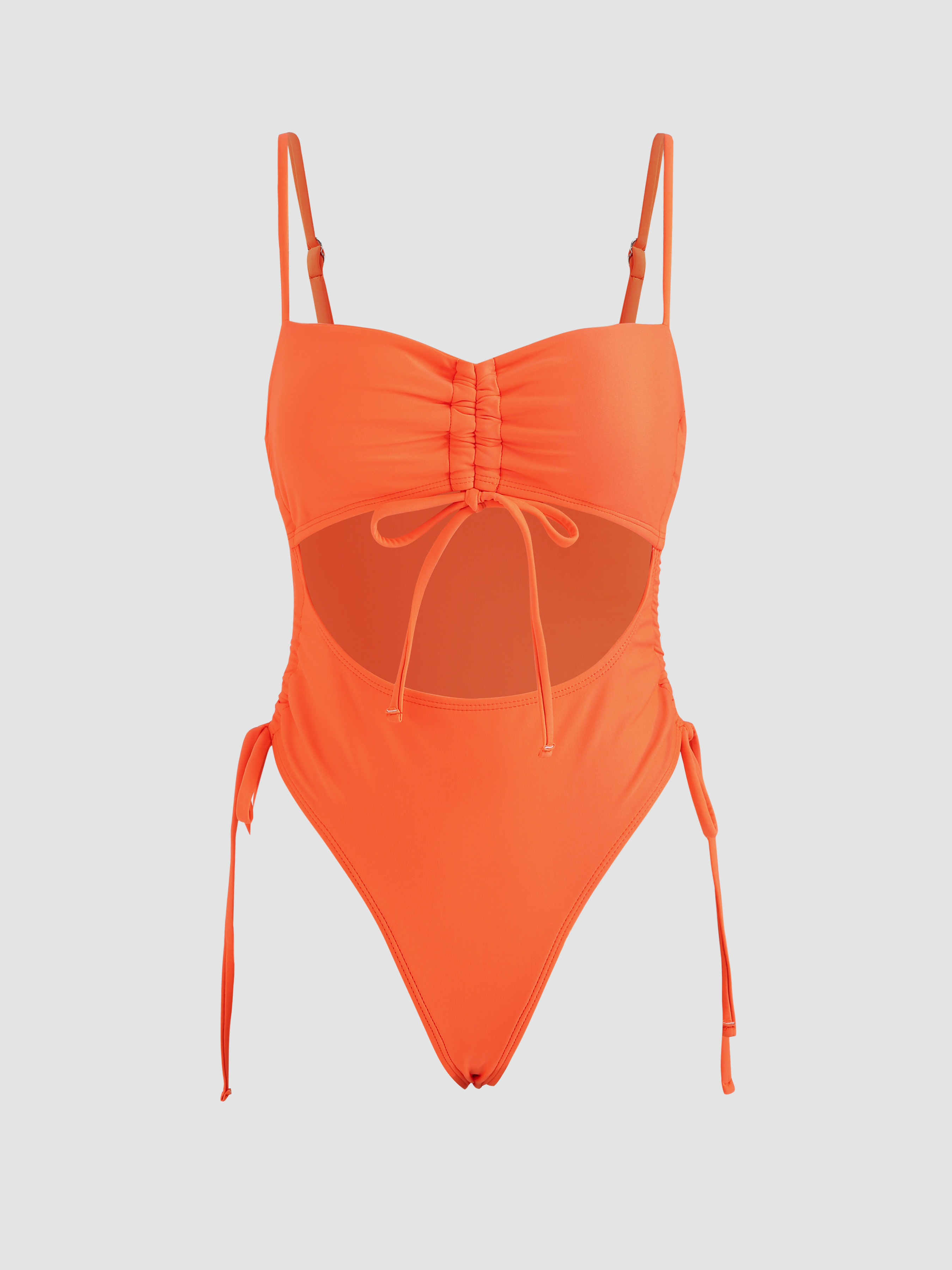 Solid Ruched Cut Out One Piece Swimsuit Cider