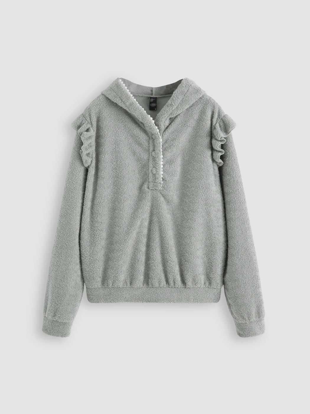 Grauer Hoodie mit Rüschenbesatz