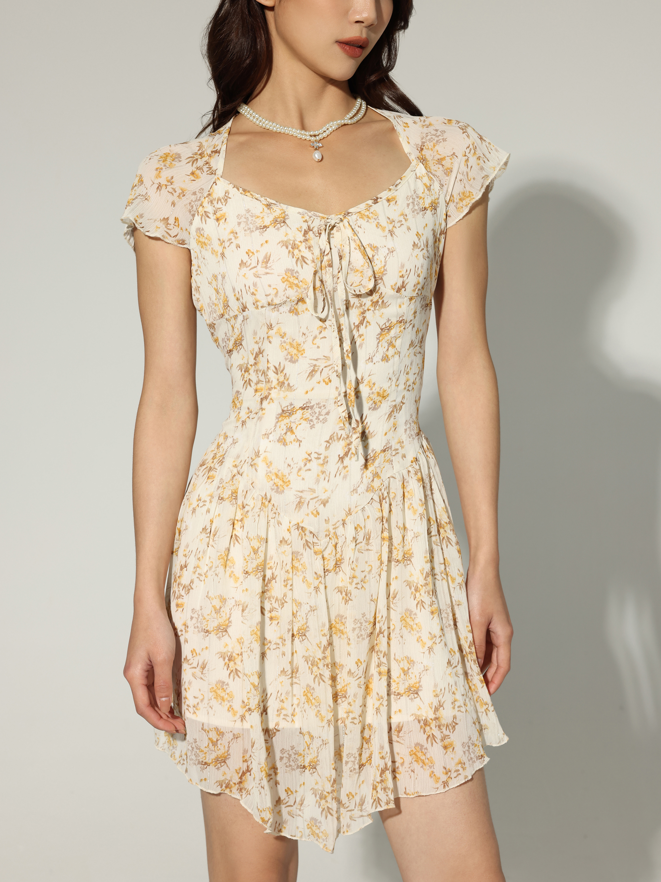 Ditsy Floral Puff Sleeve Mini Dress - Cider