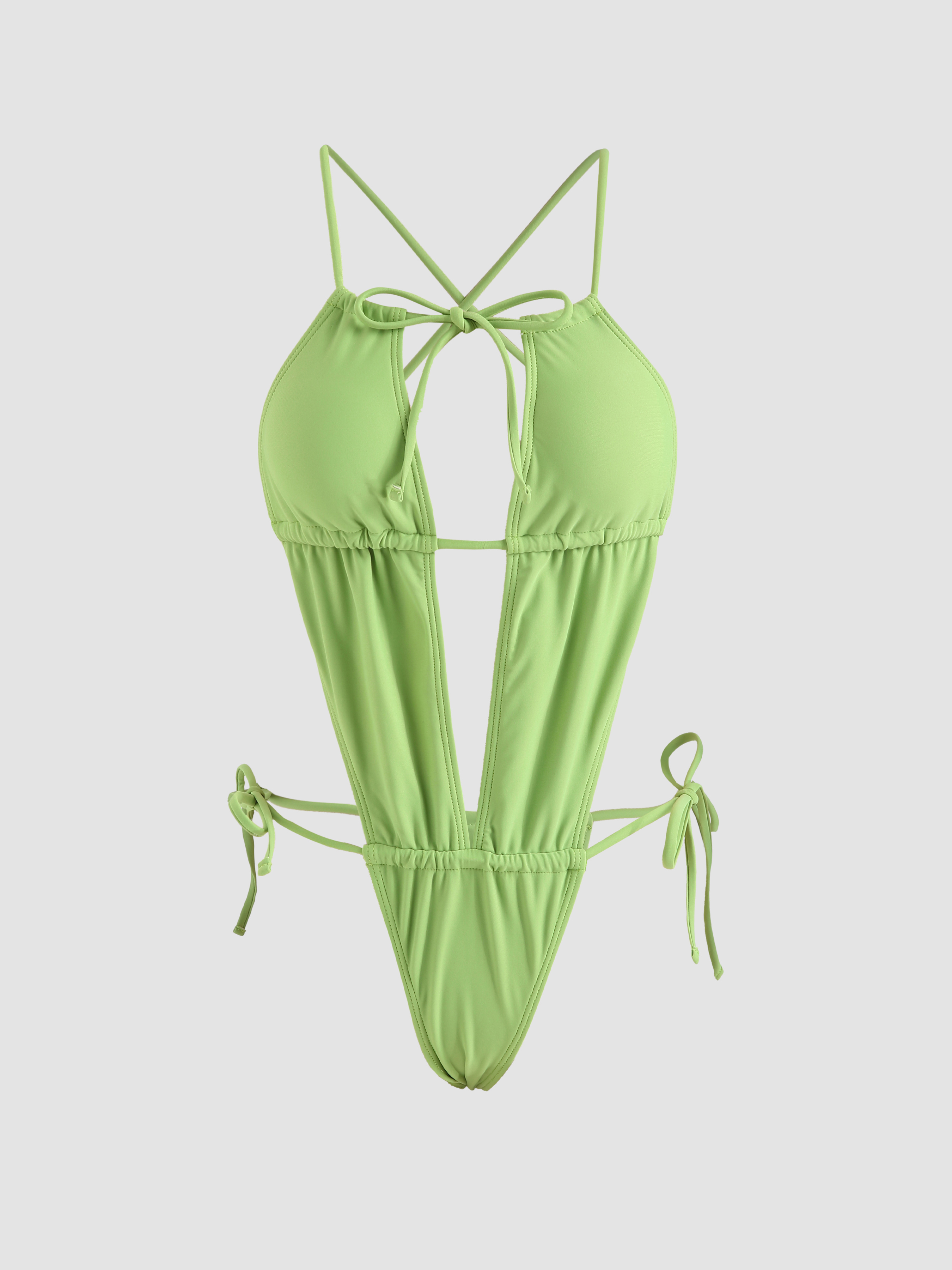 Solid Backless Thong One Piece Swimsuit Cider