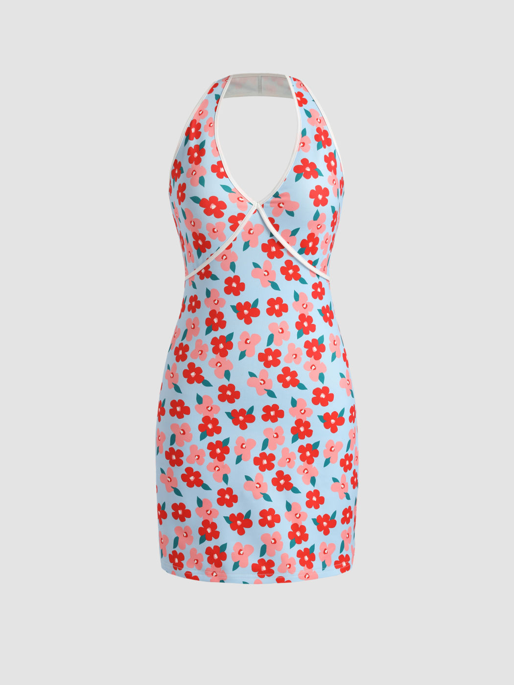 Geblümtes Neckholder-Minikleid
