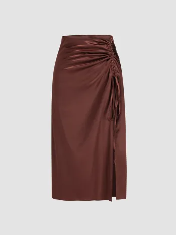 Satin-Midi-Split-Skirt mit Reißverschluss