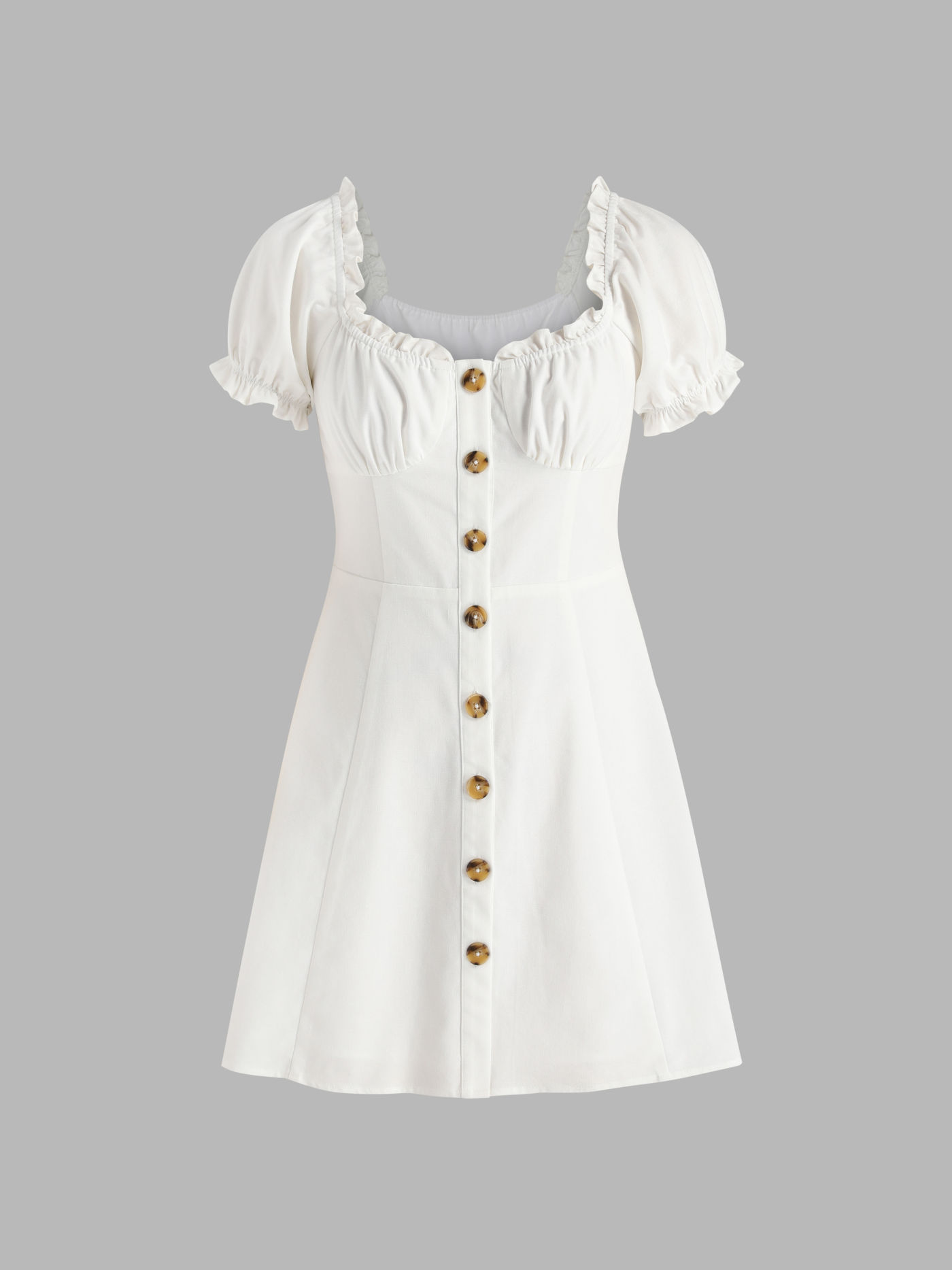 Linen- Blend Solid Puff Sleeve Mini Dress