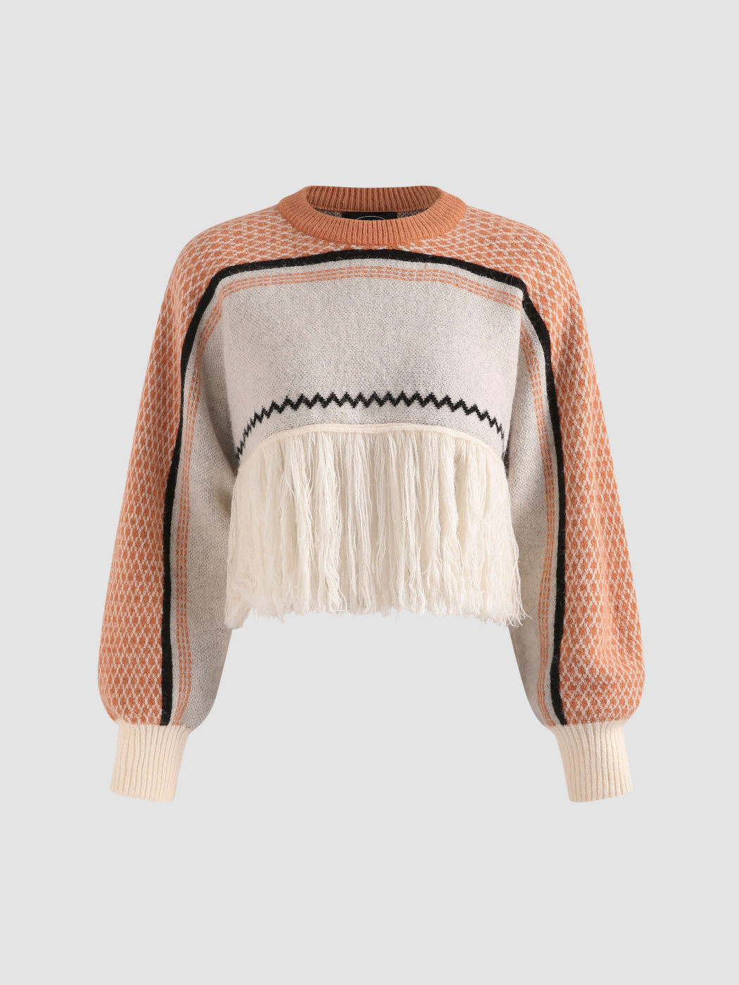 Fringe Patchy Sweater Cider