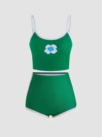 Sunny Flower Print Shaping Tankini Swimsuit