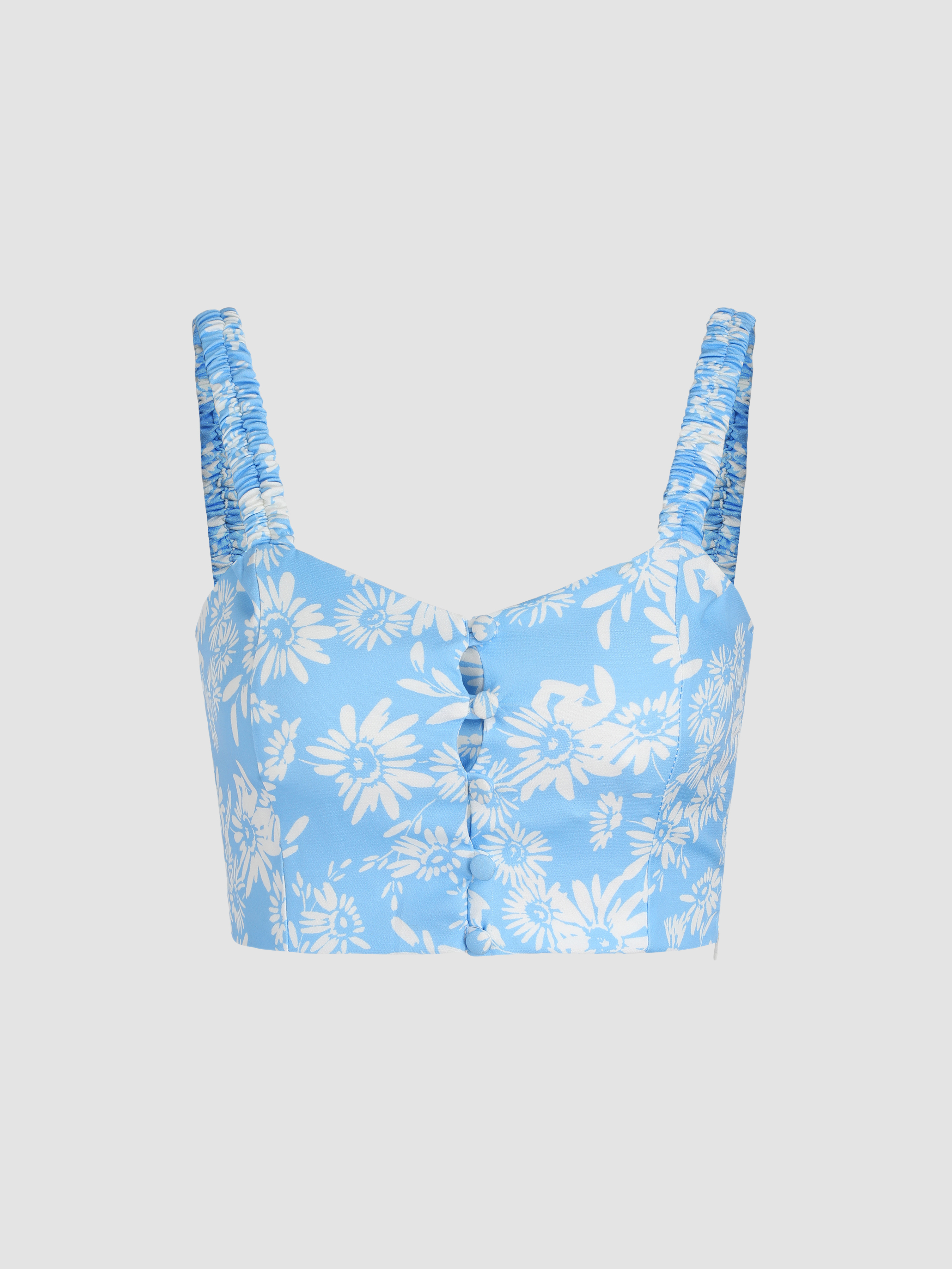 blue floral halter top