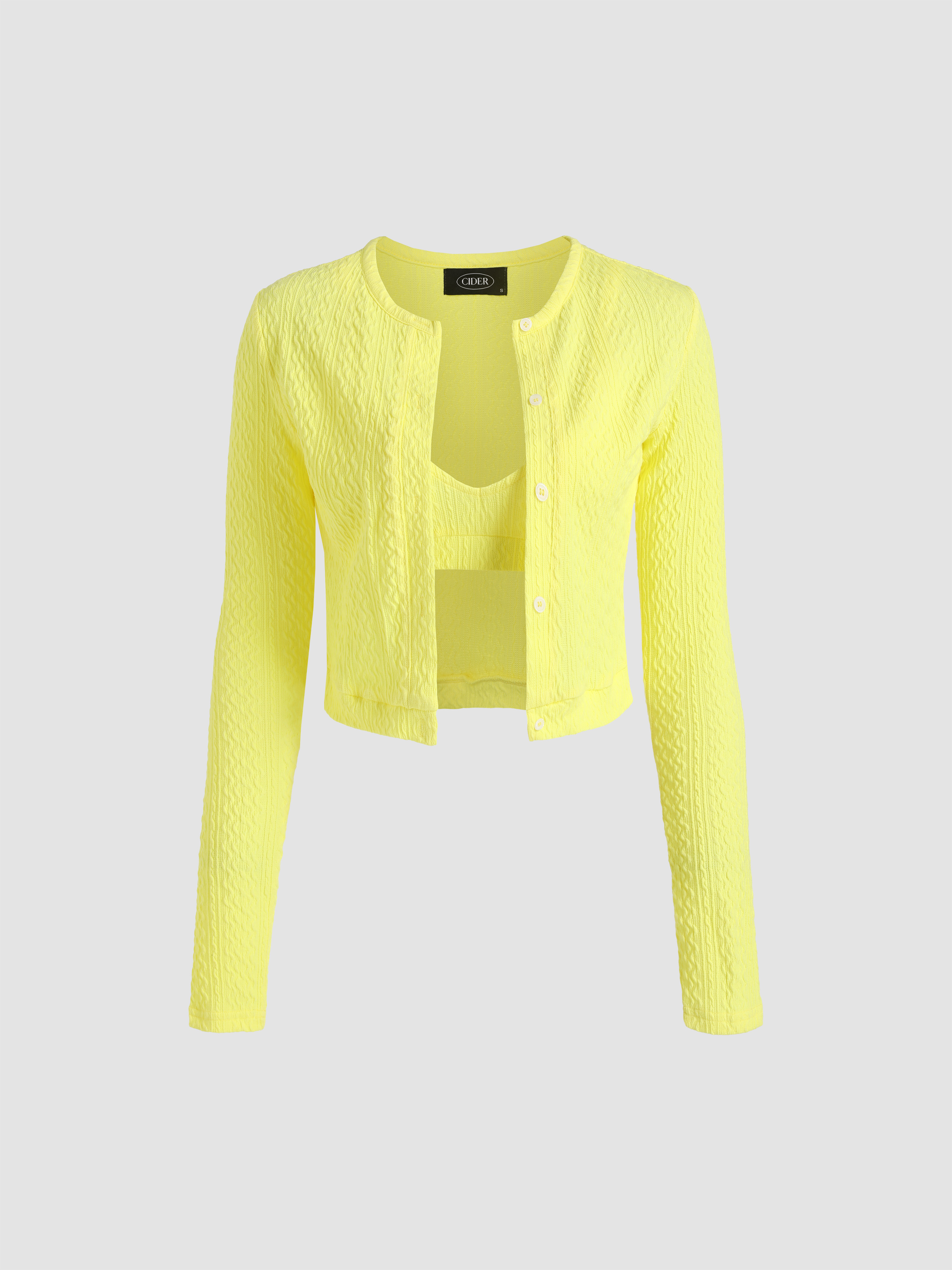 Solid Cable Knit Top Set - Cider