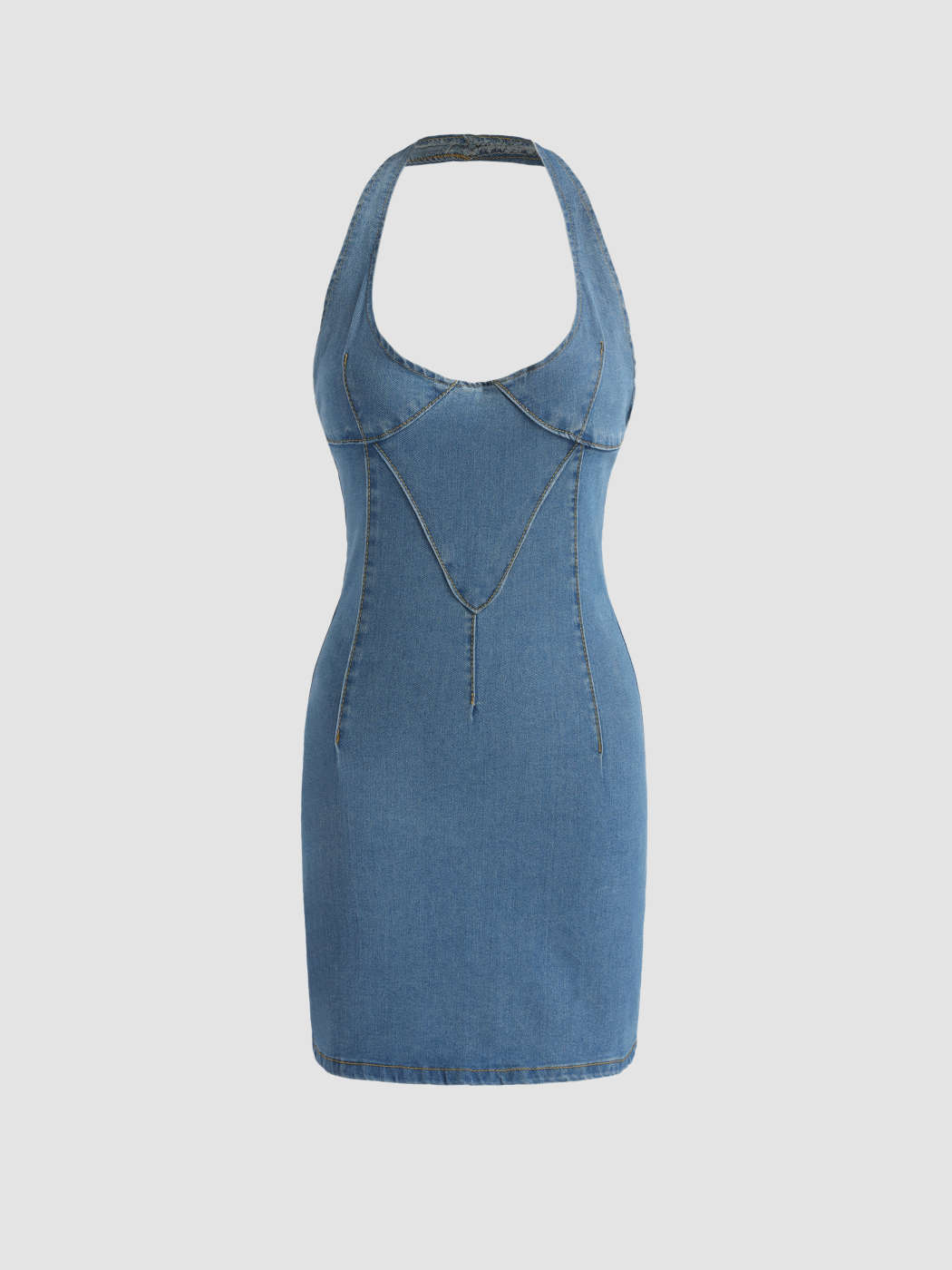 Denim Halter Mini Dress For Daily Casual