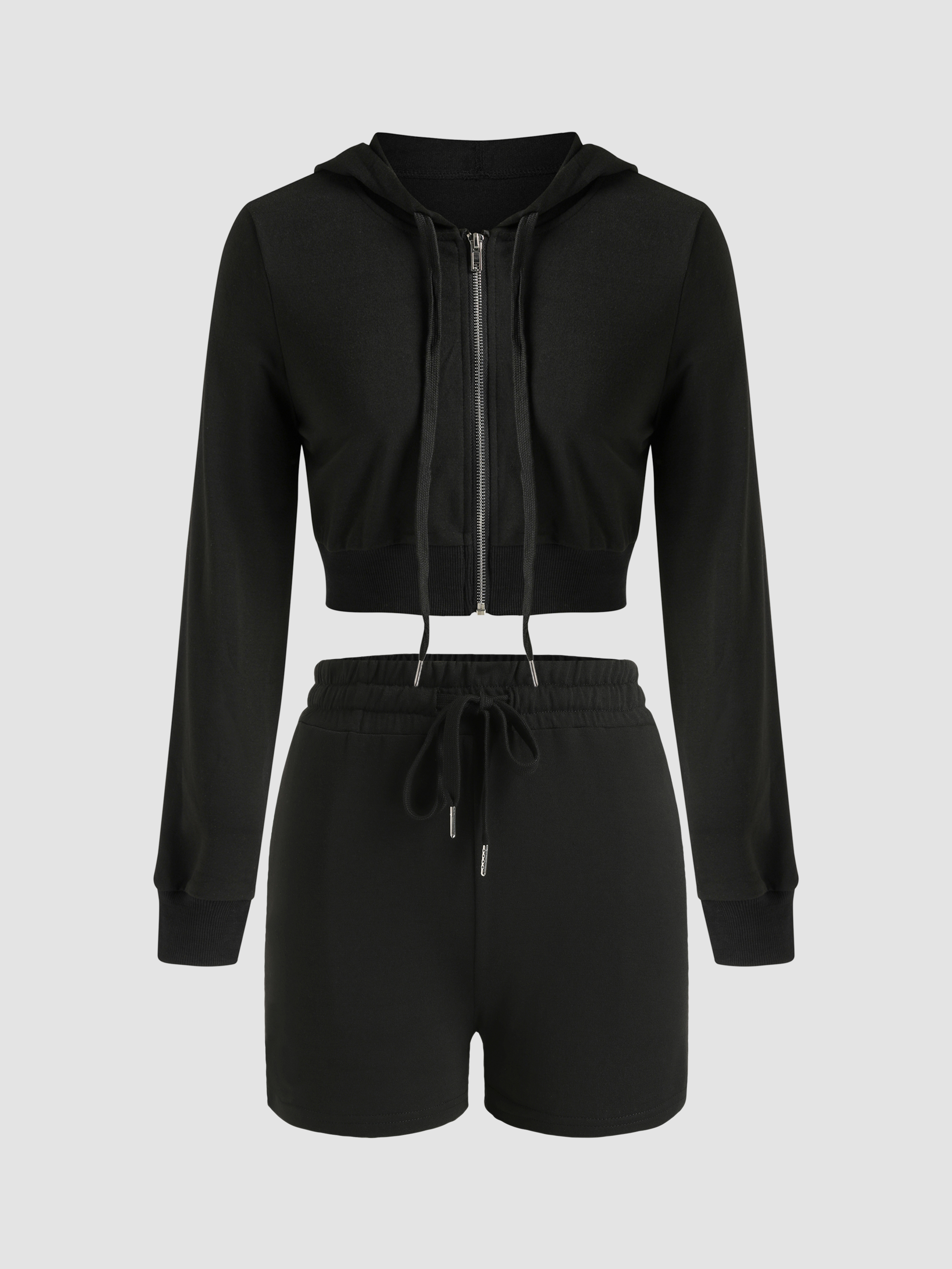 Solid Leisure Hoodie & Shorts Set Cider