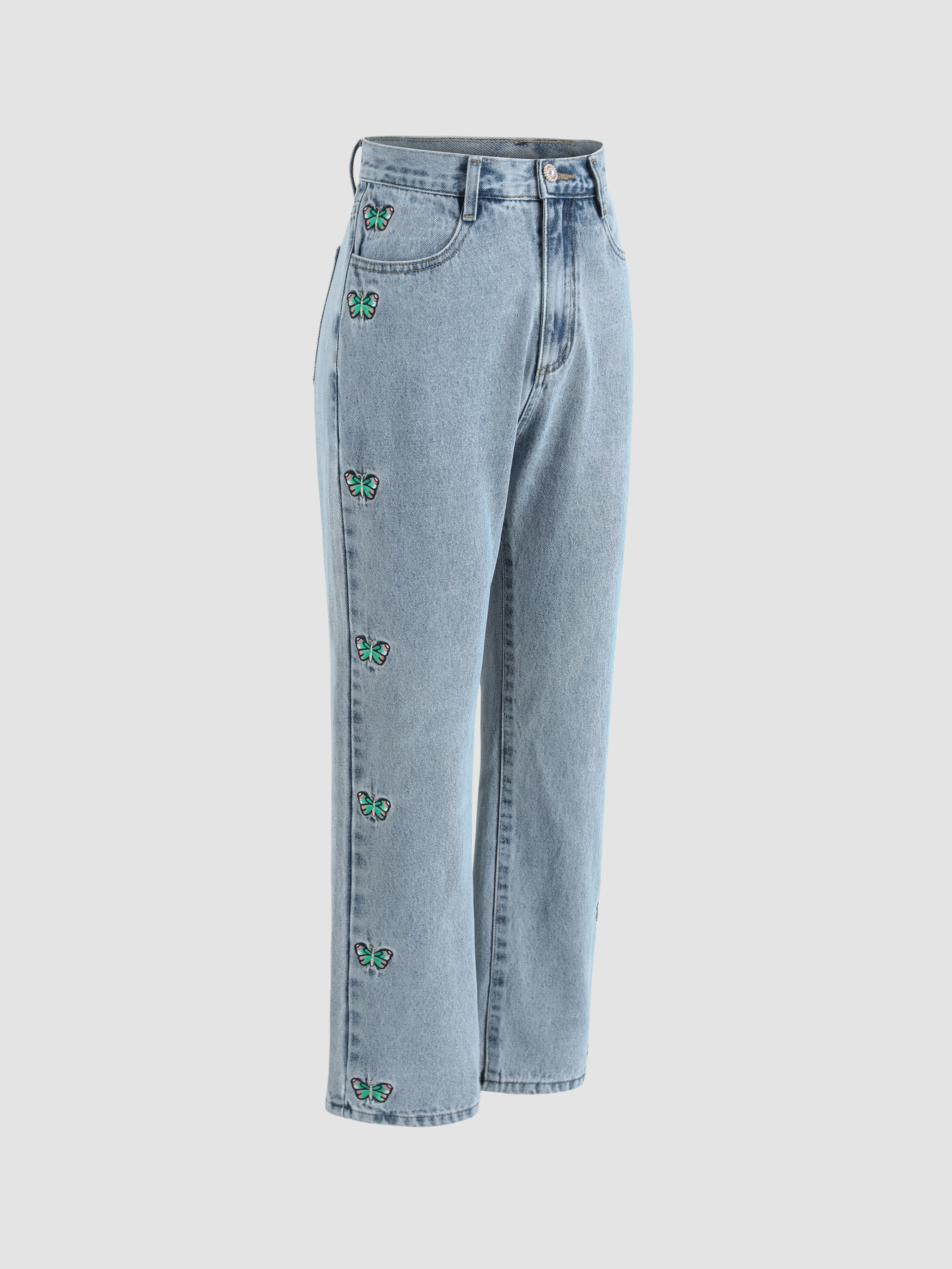 Butterfly Embroidered Flare Leg Jeans Cider