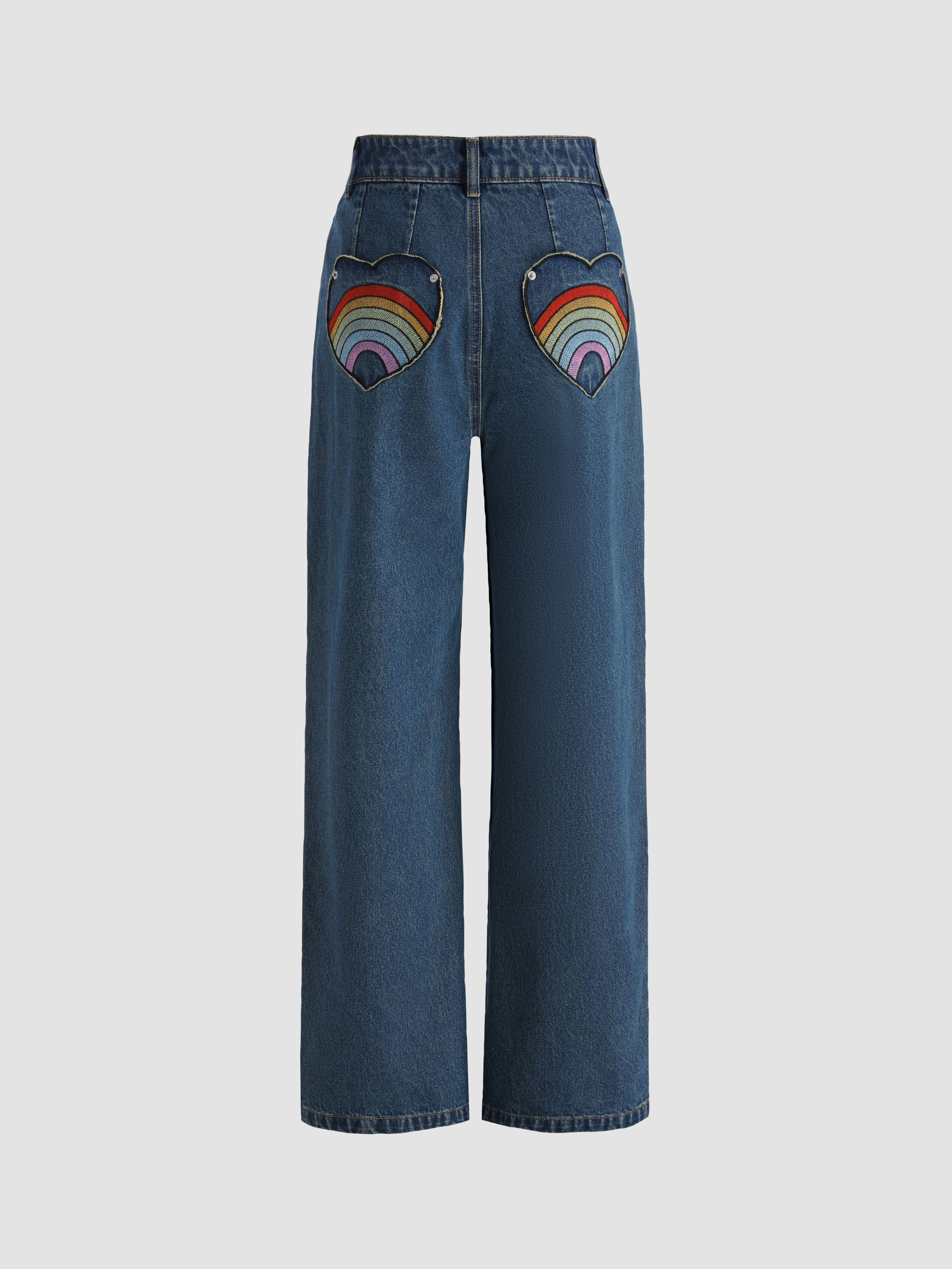 Rainbow In My Heart Slit Jeans Cider