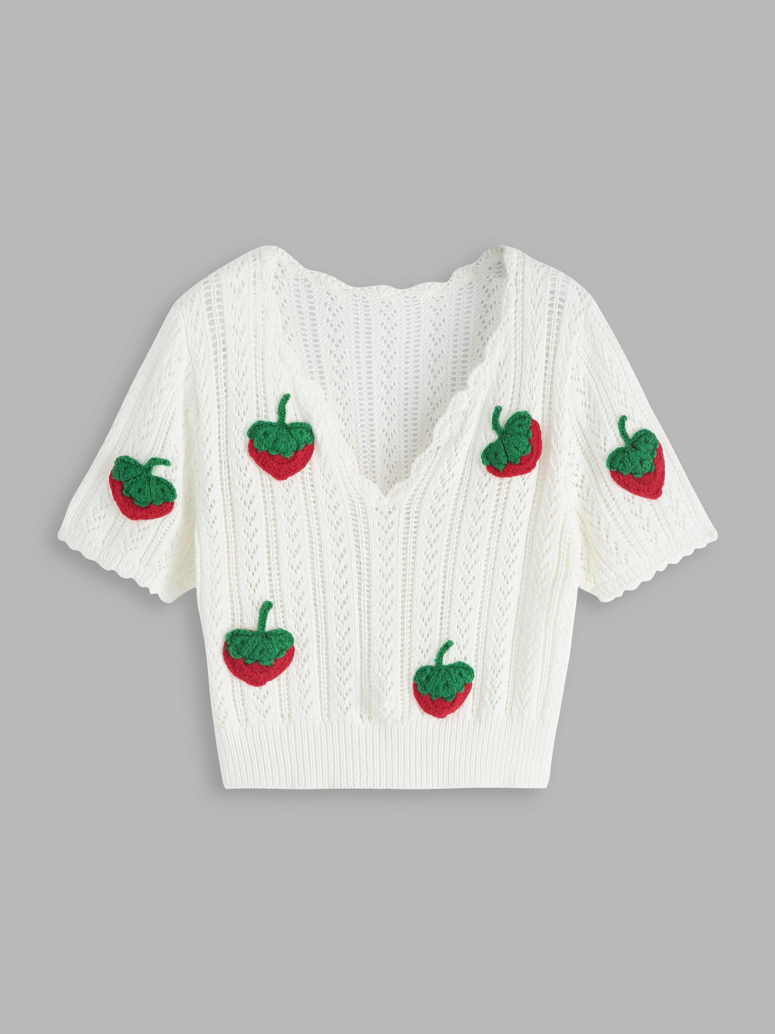 Strawberry Hollow Out Knit Top