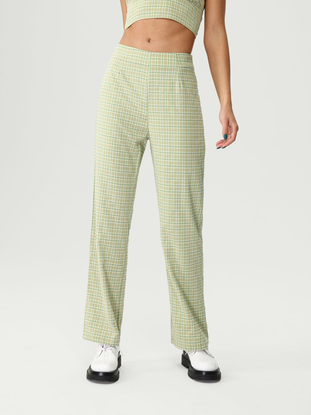 Check Pattern Straight Leg Trousers