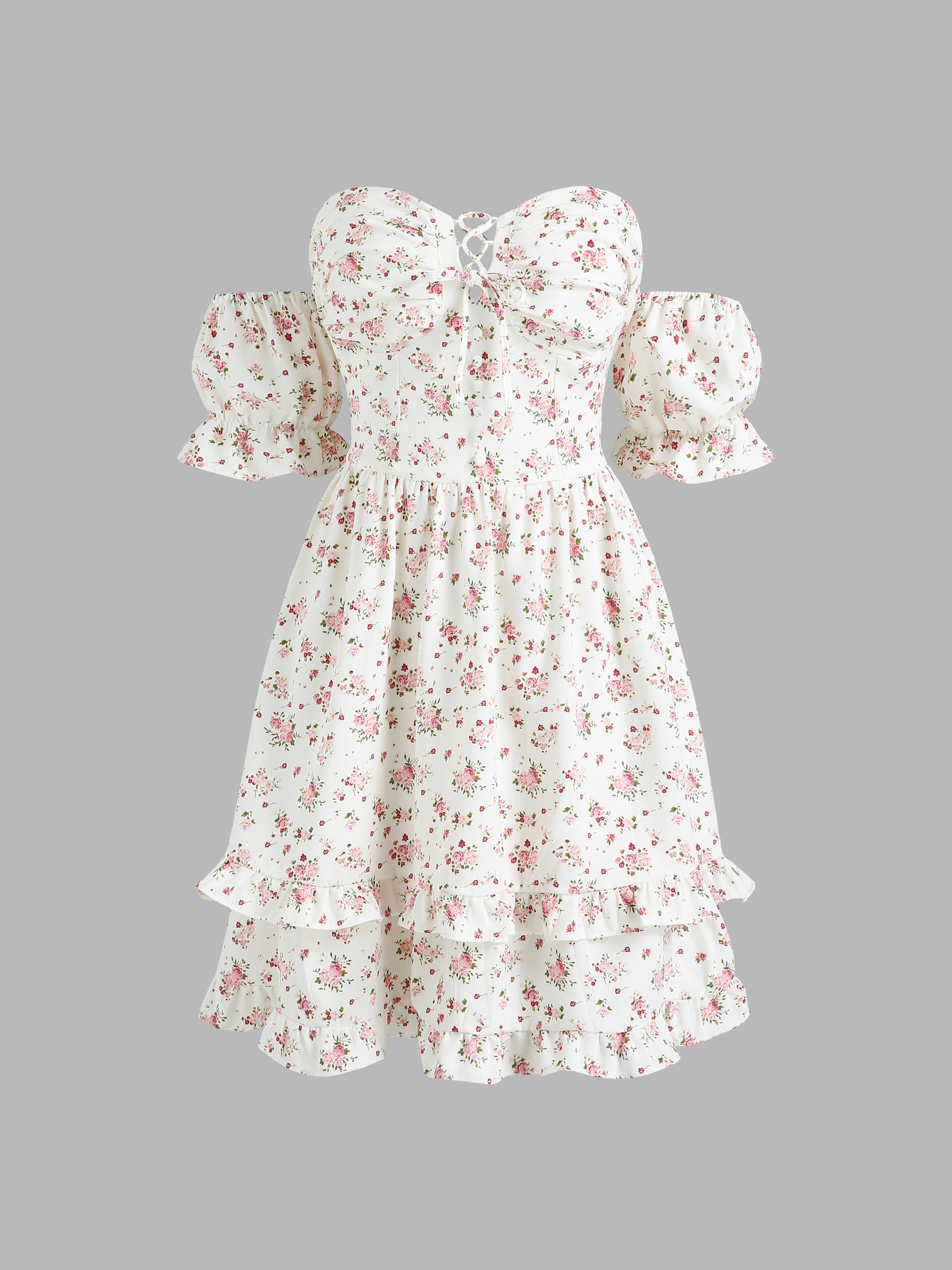 Ditsy Floral Puff Sleeve Corset Dress - Cider