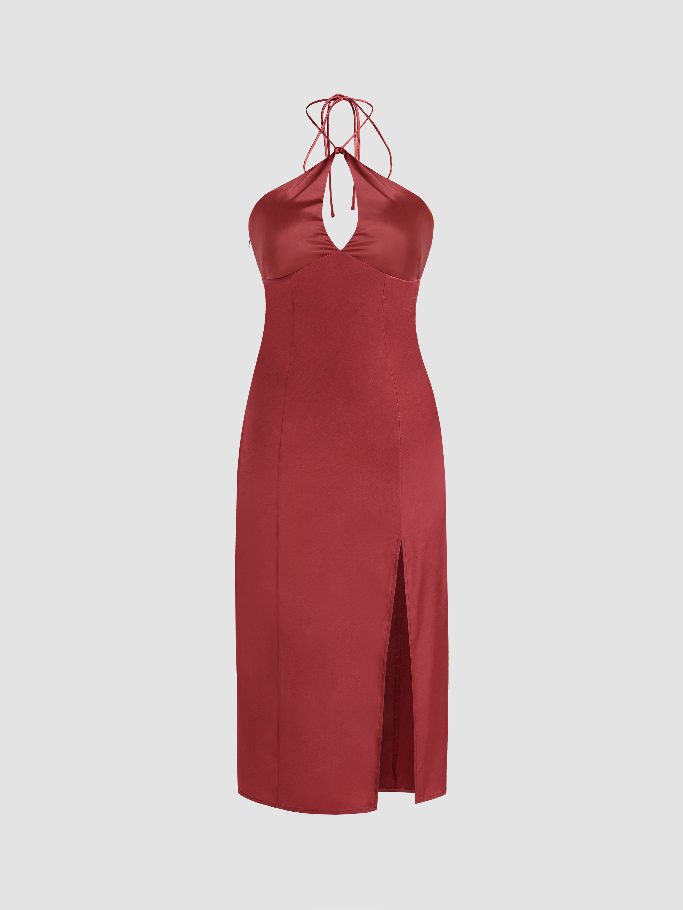 Satin Slit Halter Maxi Dress Cider