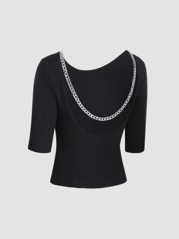 Rippstrick-Crop-Top mit Kettenflecken