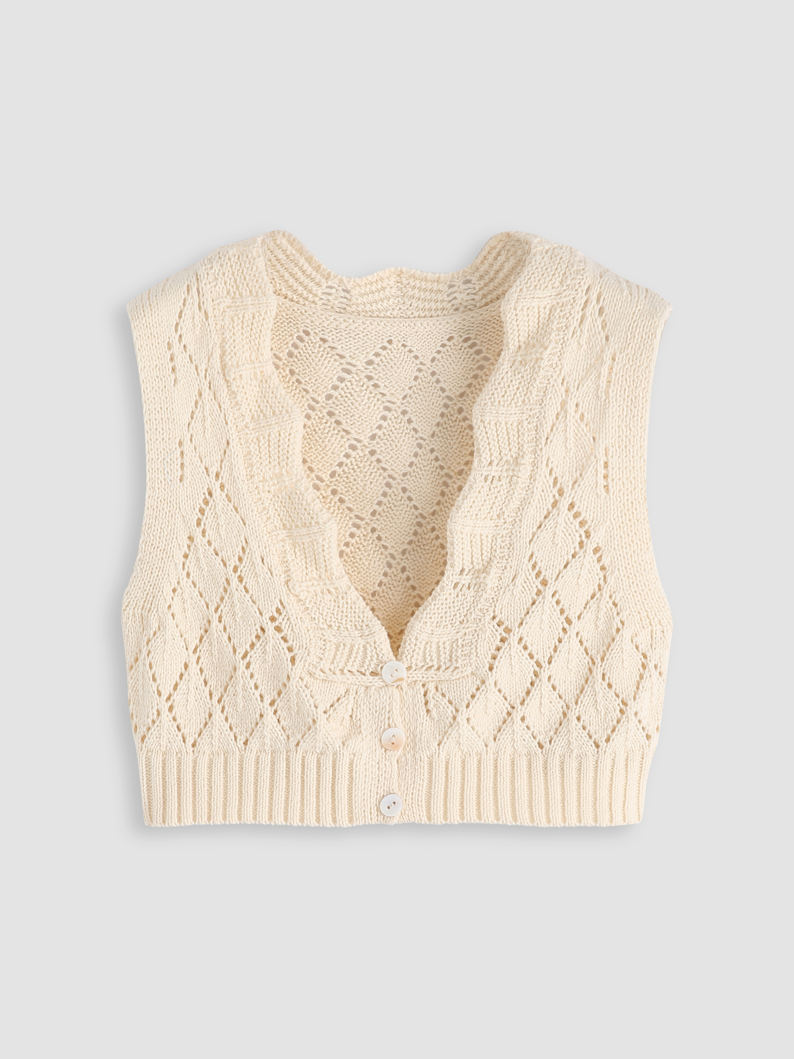 Solid Ruffle Hollow Out Rib Knit Vest Cider