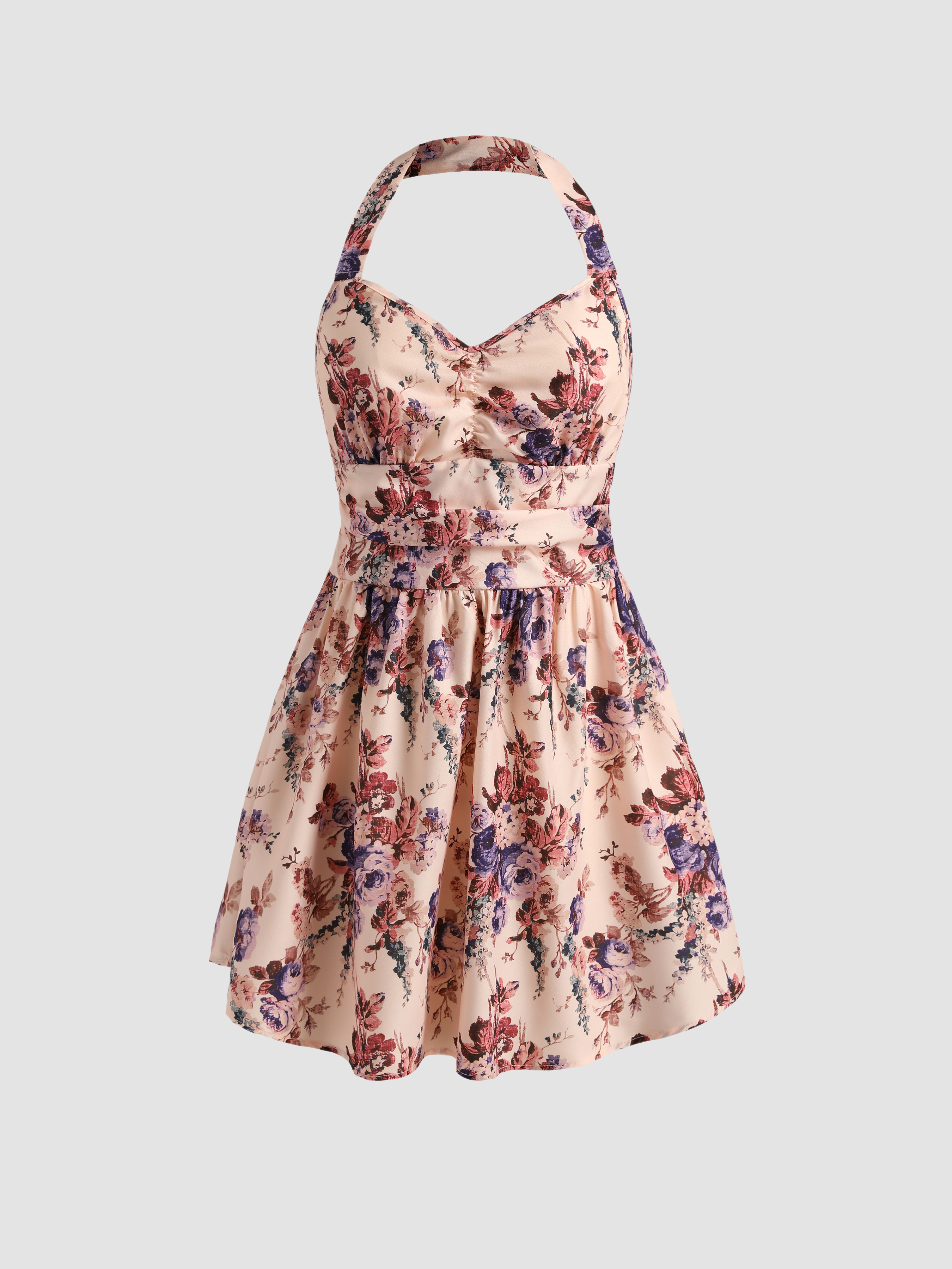 Floral Halter Corset Mini Dress Cider