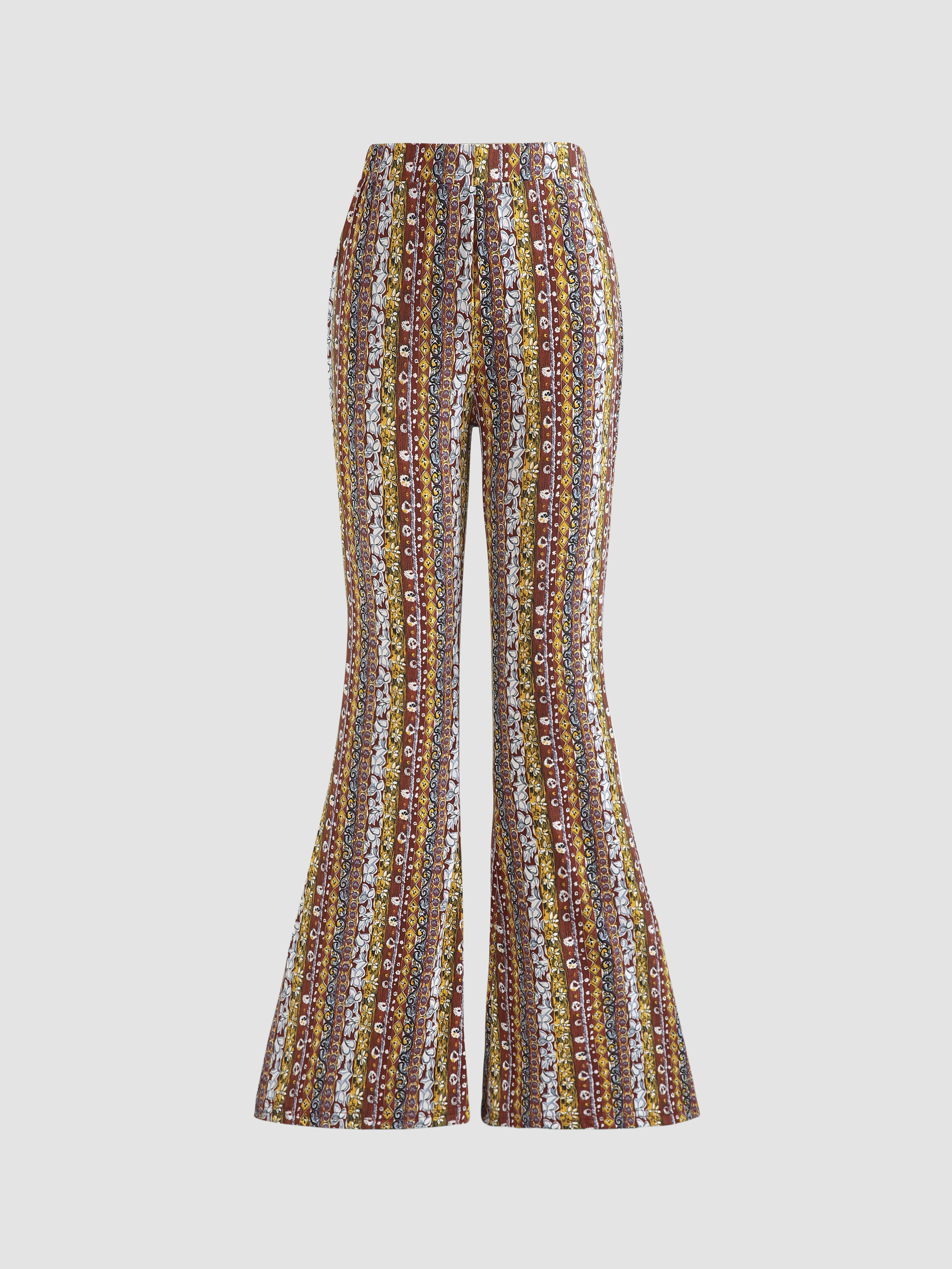 Boho Stripe Pattern Flare Leg Pants Cider