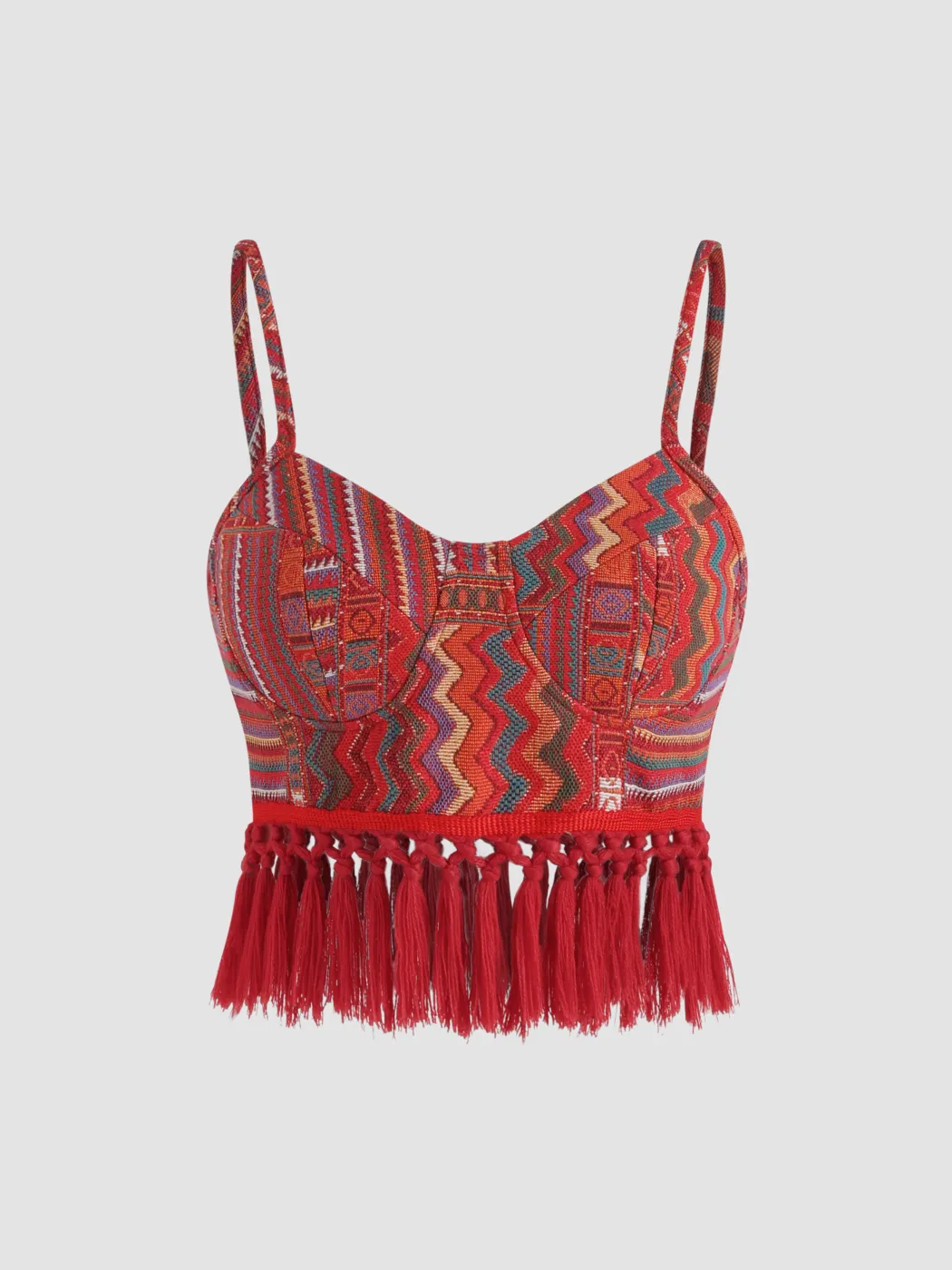  Boho Geometrischer Quaste Korsett Crop Tank Top