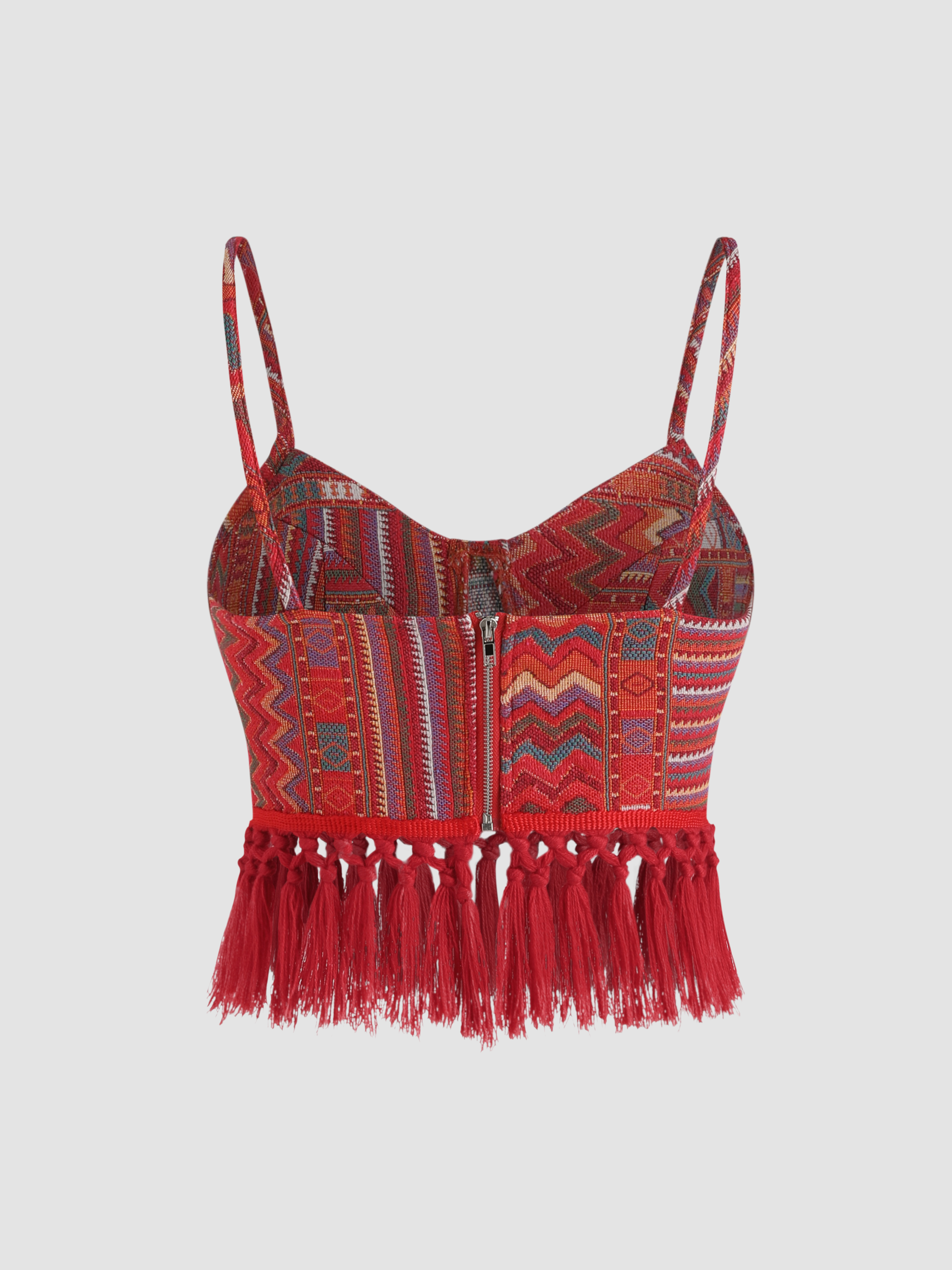 Jacquard Boho Geometric Tassel Corset Crop Tank Top