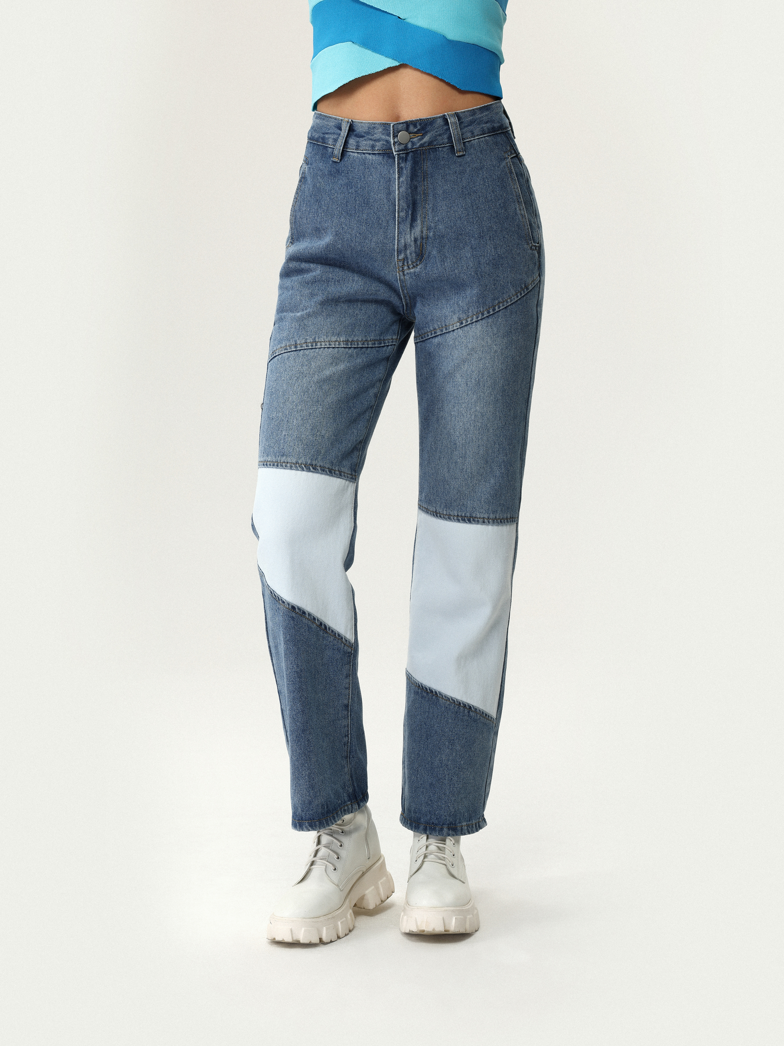 Color Patchy Denim Jeans - Cider