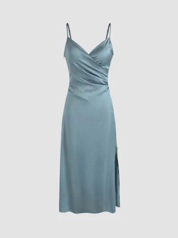 Solids Midikleid aus Satin mit Schlitz
