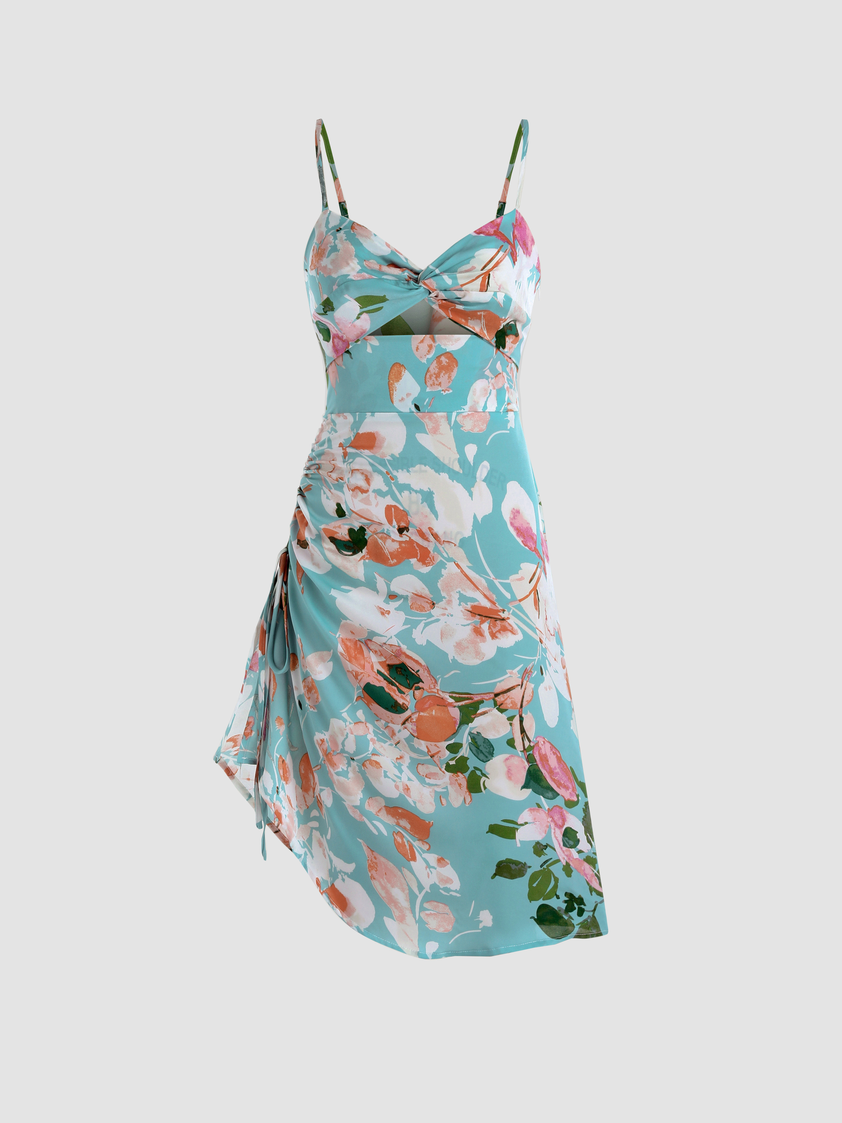 Floral Drawstring Cami Dress For Vacation