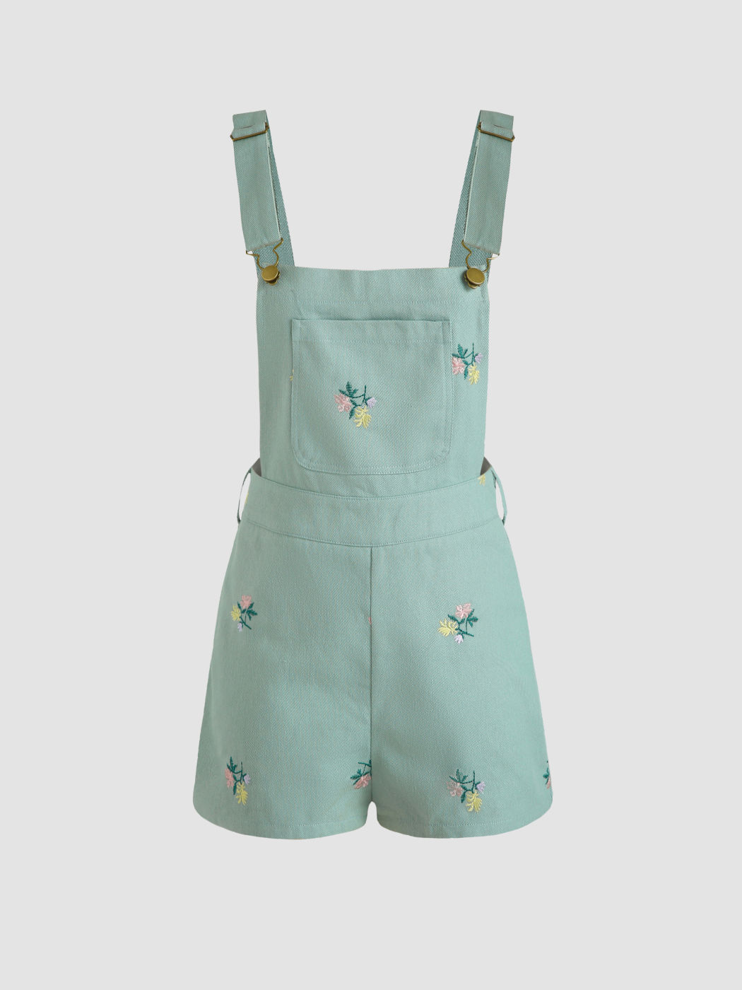 Floral Embroidery Pocket Romper